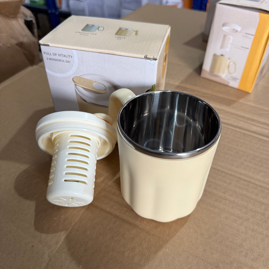 Cream Yellow | 450ml Double-Layer Insulated Mug with Lid