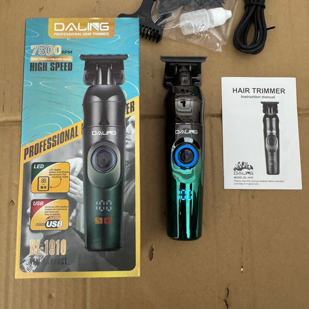 Daling DL-1910 Professional Hair Trimmer 7500RPM – USB Rechargeable Cordless Beard & Hair Clipper with LED Display