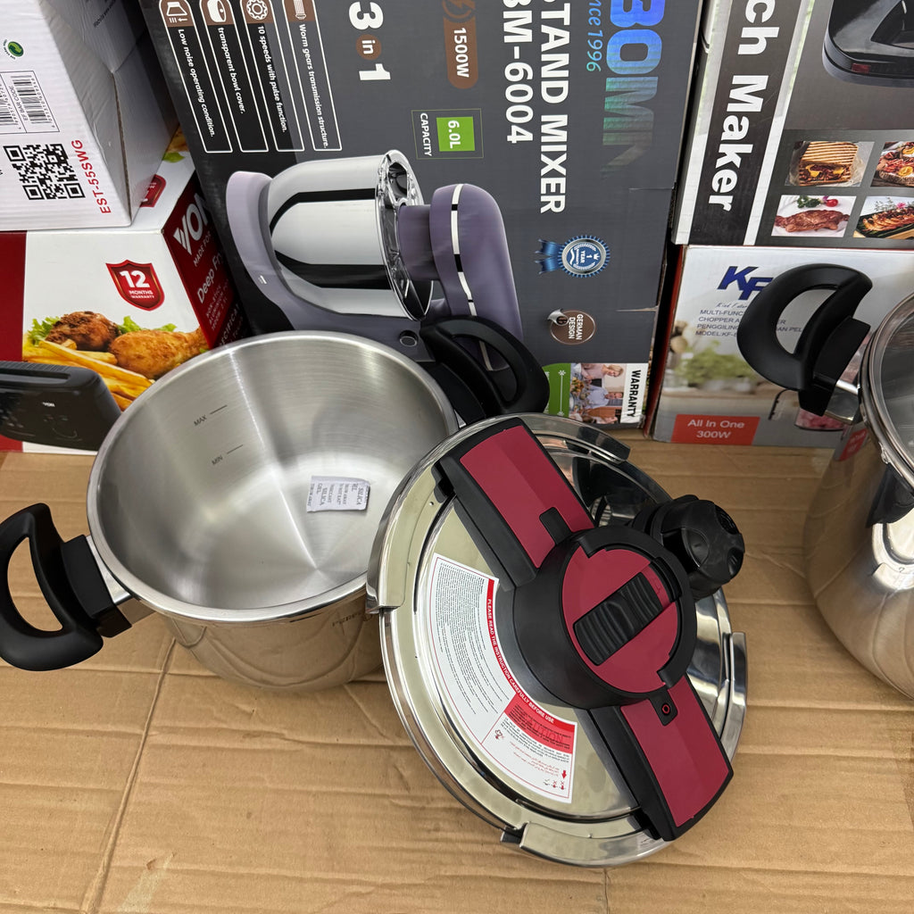 Uniqui 18/10 Stainless Steel Pressure Cooker Set - 8-Piece Multi-Size (5L + 7L) Induction Compatible Cookware with Steamer Basket and Glass Lid