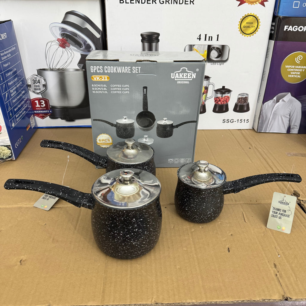 UAKEEN 6-Piece Granite Coffee Pot Set with Lids - Non-Stick Turkish Briki Set