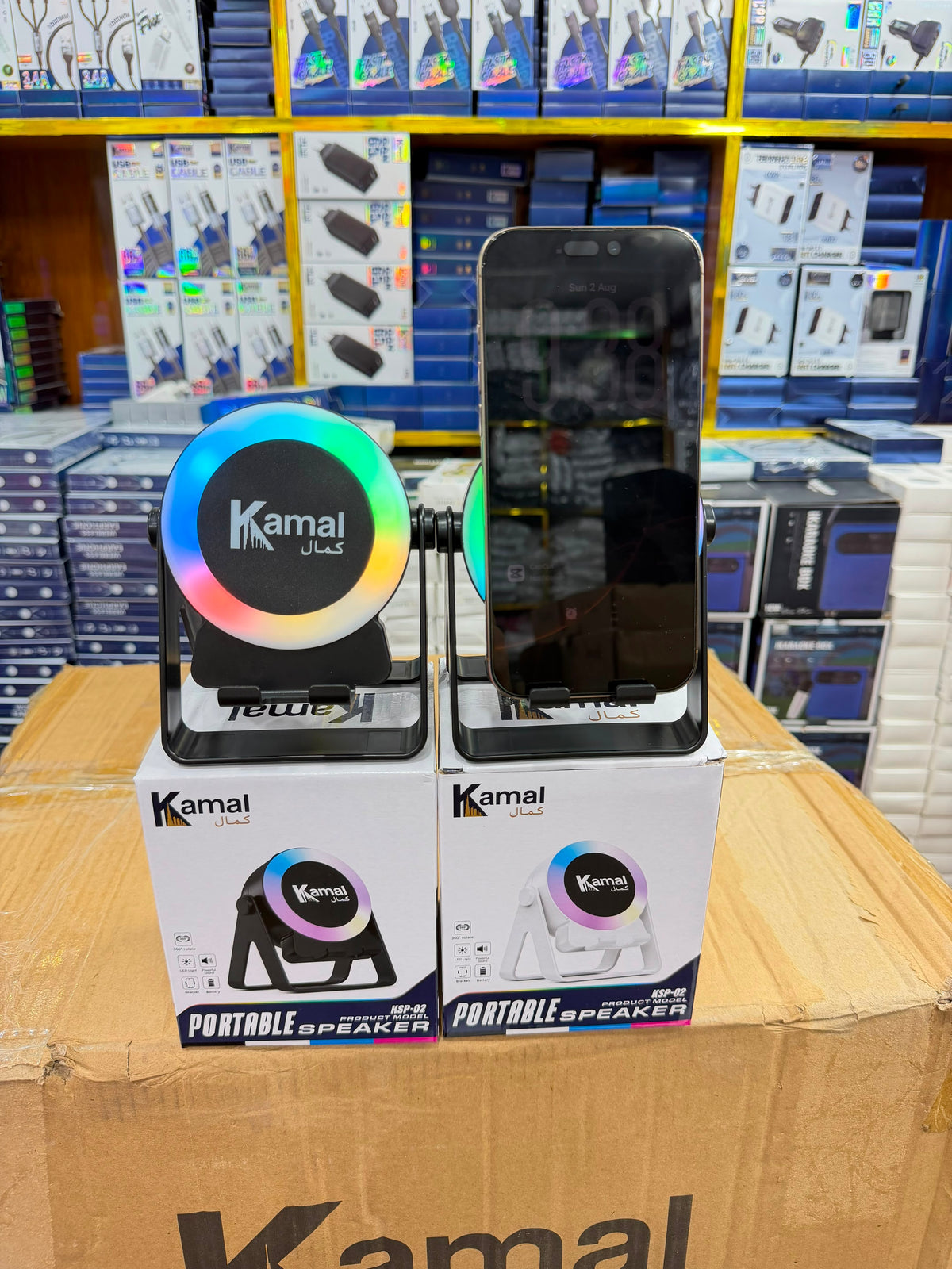 Kamal KSP-02 Portable Bluetooth Speaker – RGB LED Light, Phone Stand & Wireless Speaker
