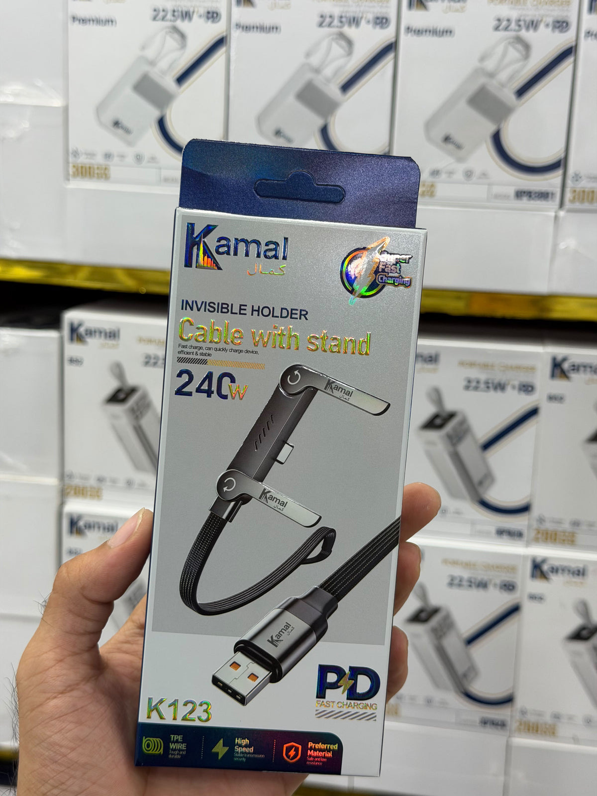 Kamal K123 24W Fast Charging Cable with Phone Stand – Durable USB Cable