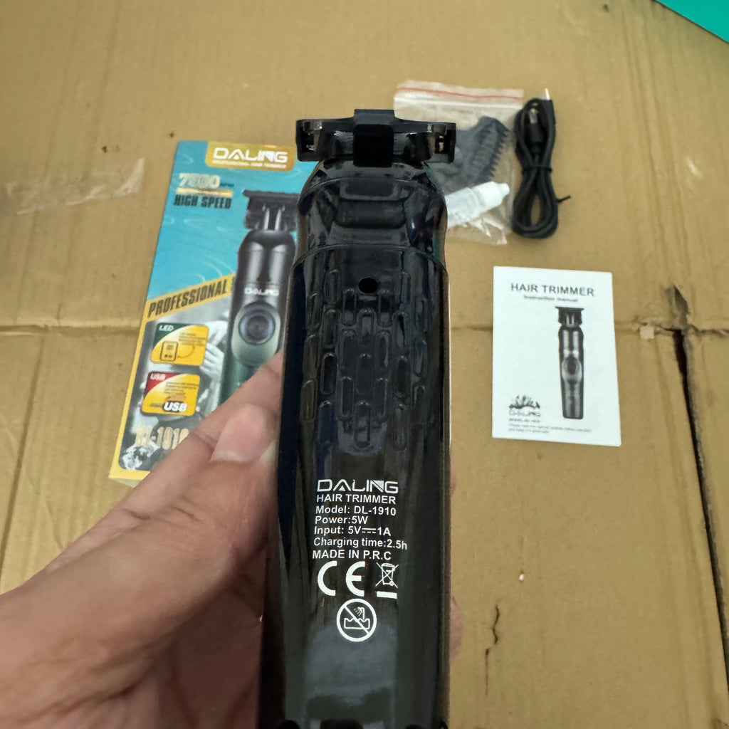 Daling DL-1910 Professional Hair Trimmer 7500RPM – USB Rechargeable Cordless Beard & Hair Clipper with LED Display
