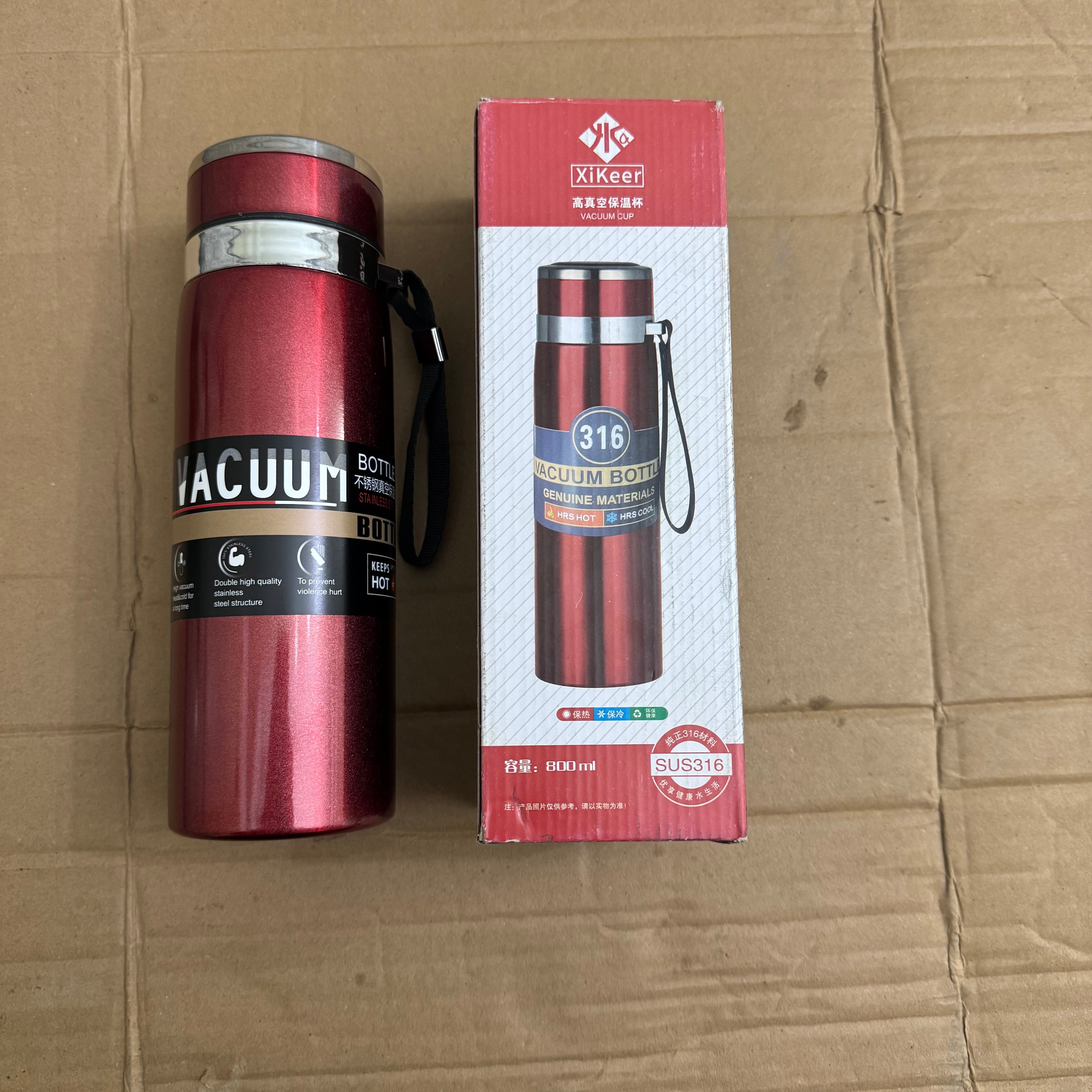Lot Imported 316 Stainless Steel Vacuum Bottle 800ml – Hot & Cold Insulated Thermos Flask with Strap