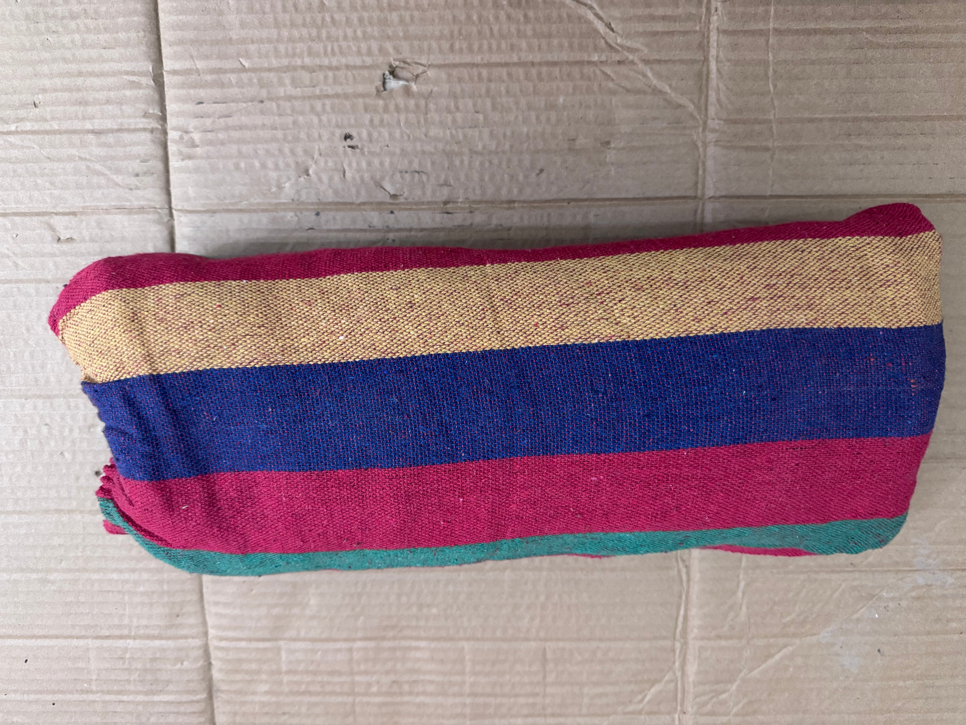 Heavy-Duty Portable Outdoor Hammock – Multi-Color Striped Canvas for Beach, Camping & Picnic Outings