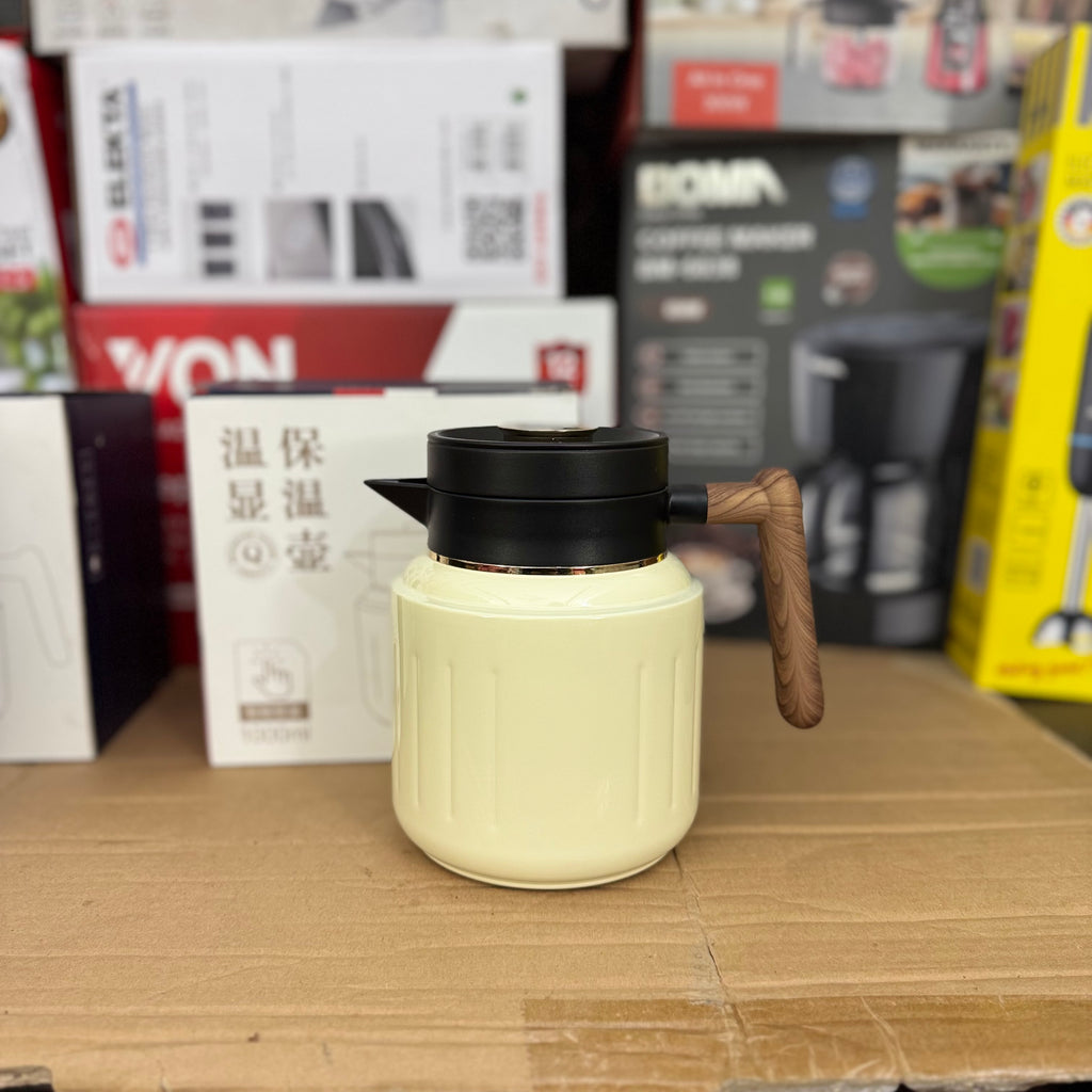 Premium 1.0L Insulated Thermal Tea Pot | Smart Temperature Display & Wood Handle