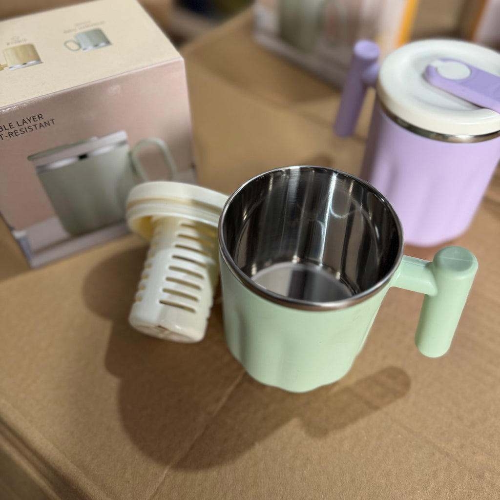 Sage Green | 450ml Double-Layer Heat-Resistant Insulated Mug with Lid