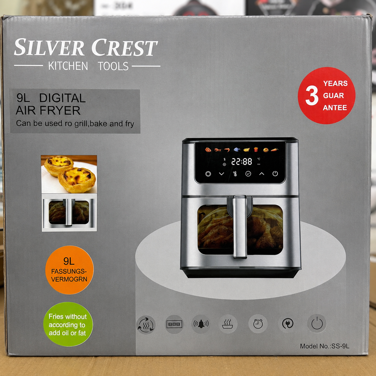 SilverCrest 9L Digital Air Fryer | 1600W Large Healthy Multi-Cooker