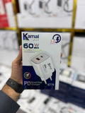 Kamal K778 60W Fast Charger – USB-A & Type-C PD Quick Charger