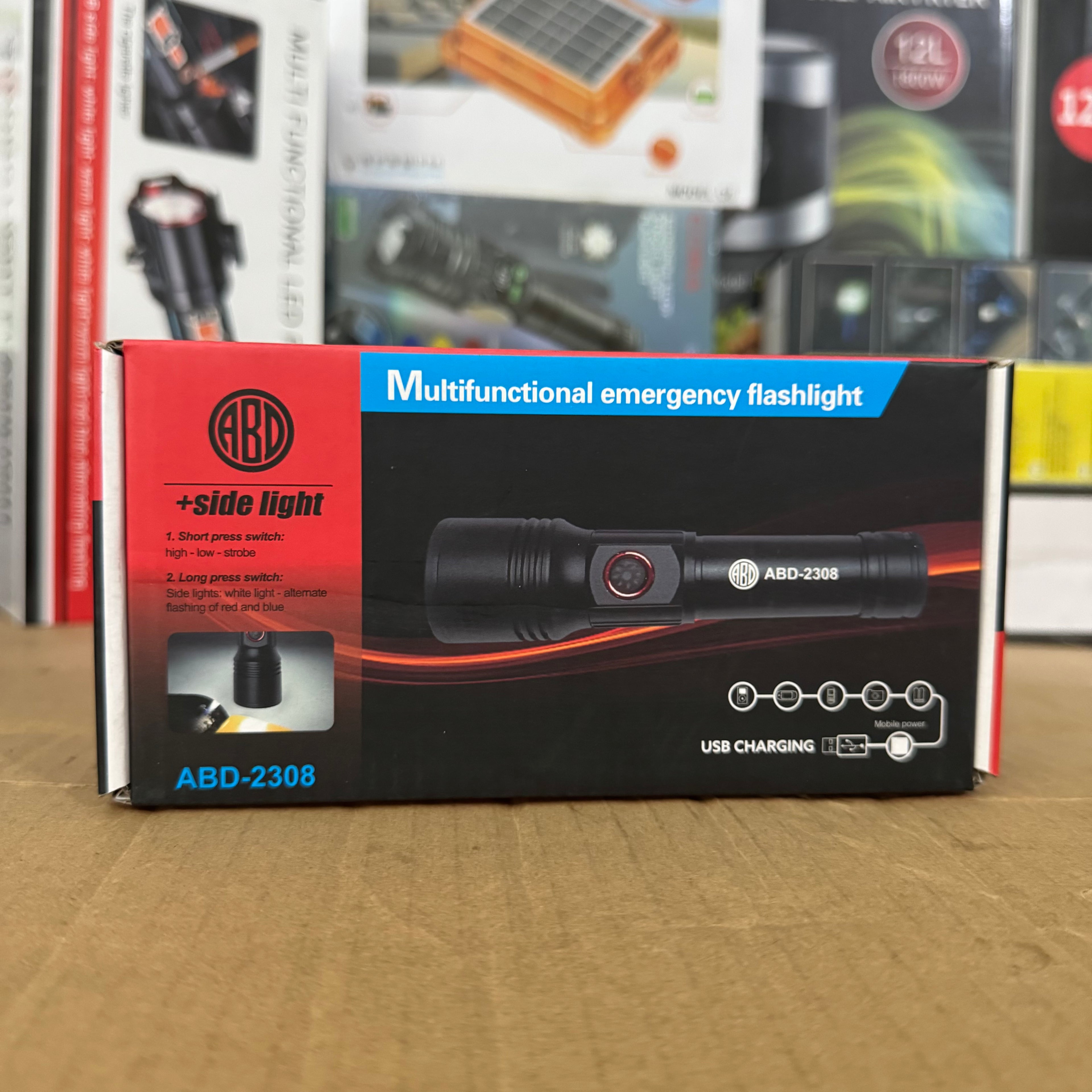 Lot Imported ABD Multifunctional Emergency Flashlight with Side Light-2308