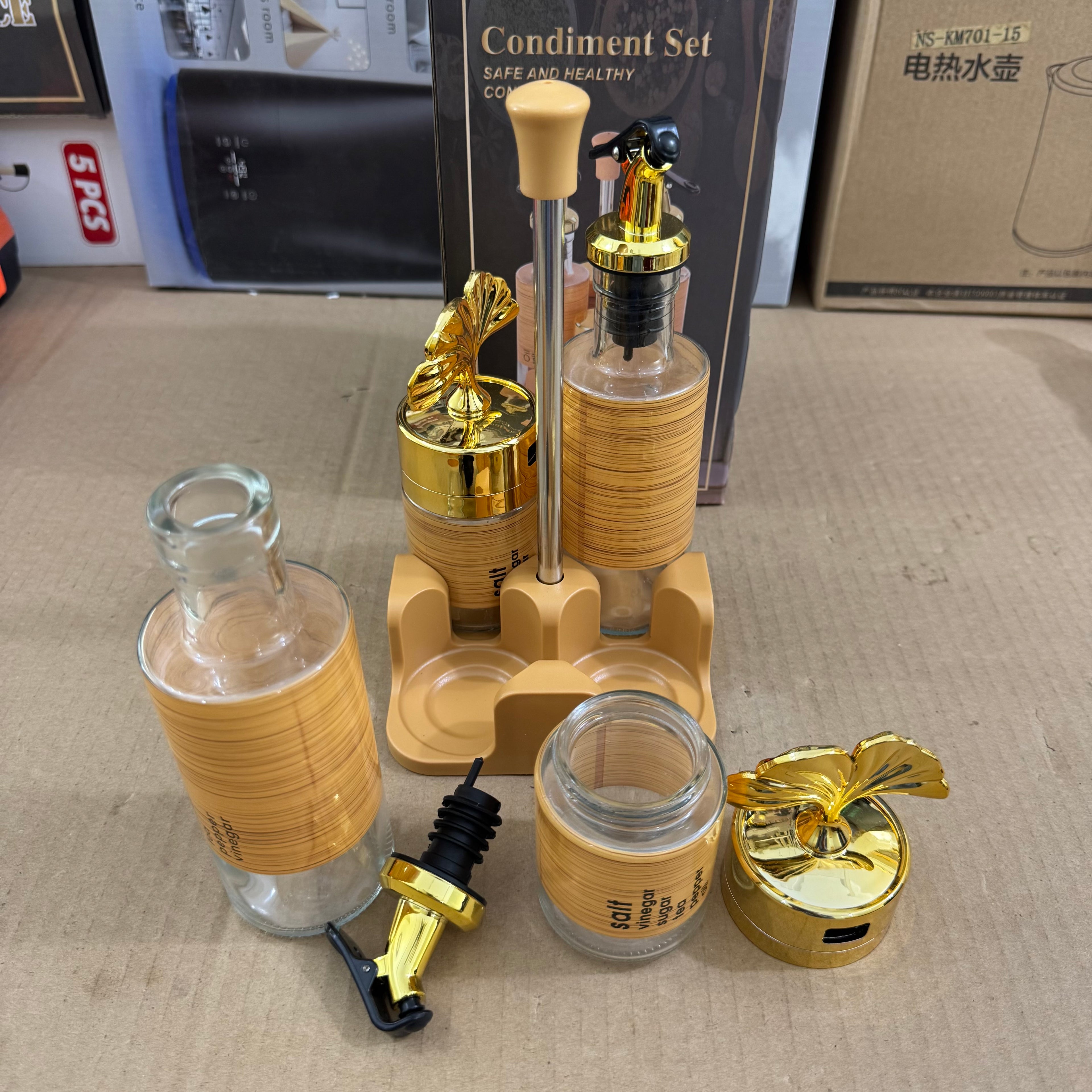 4-Piece Glass Condiment & Oil Set