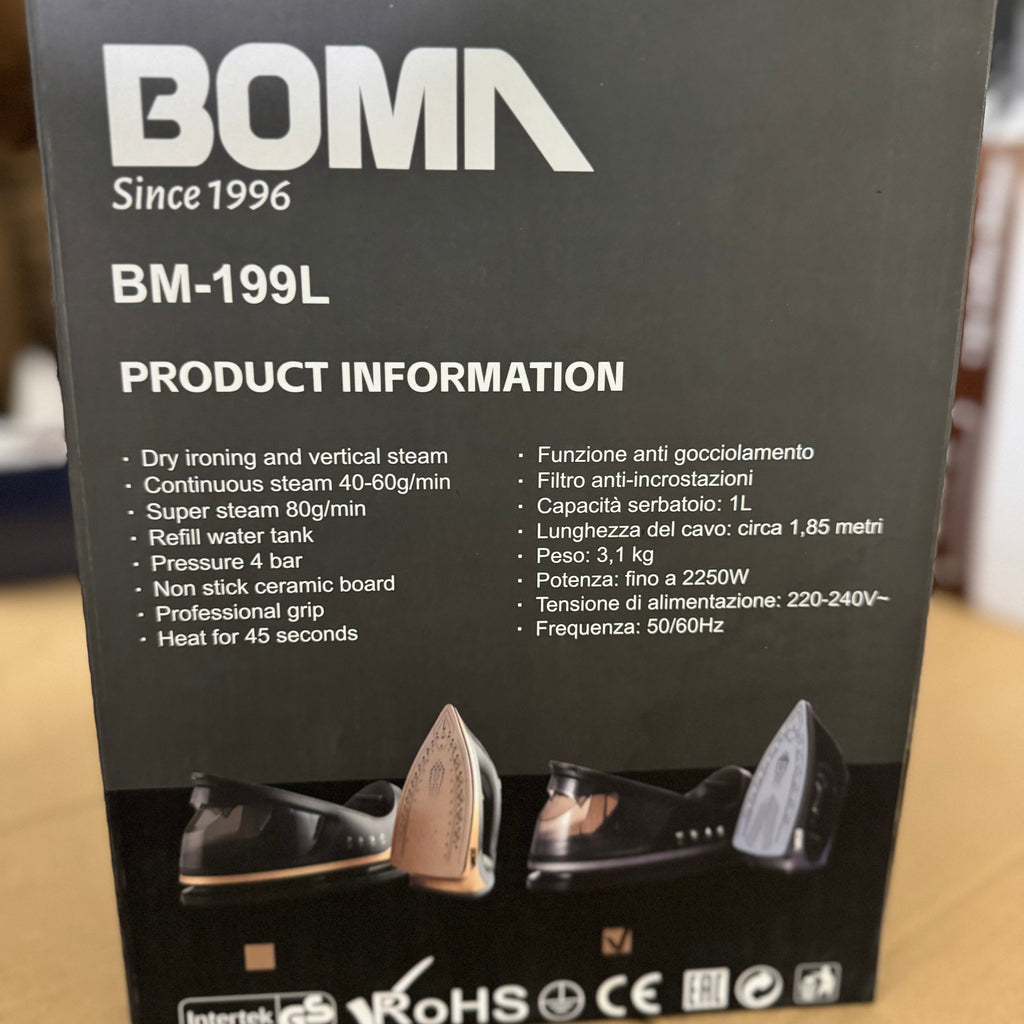 BOMA BM-199L Pressure Steam Electric Iron – German Technology, Lot Imported (2250W)