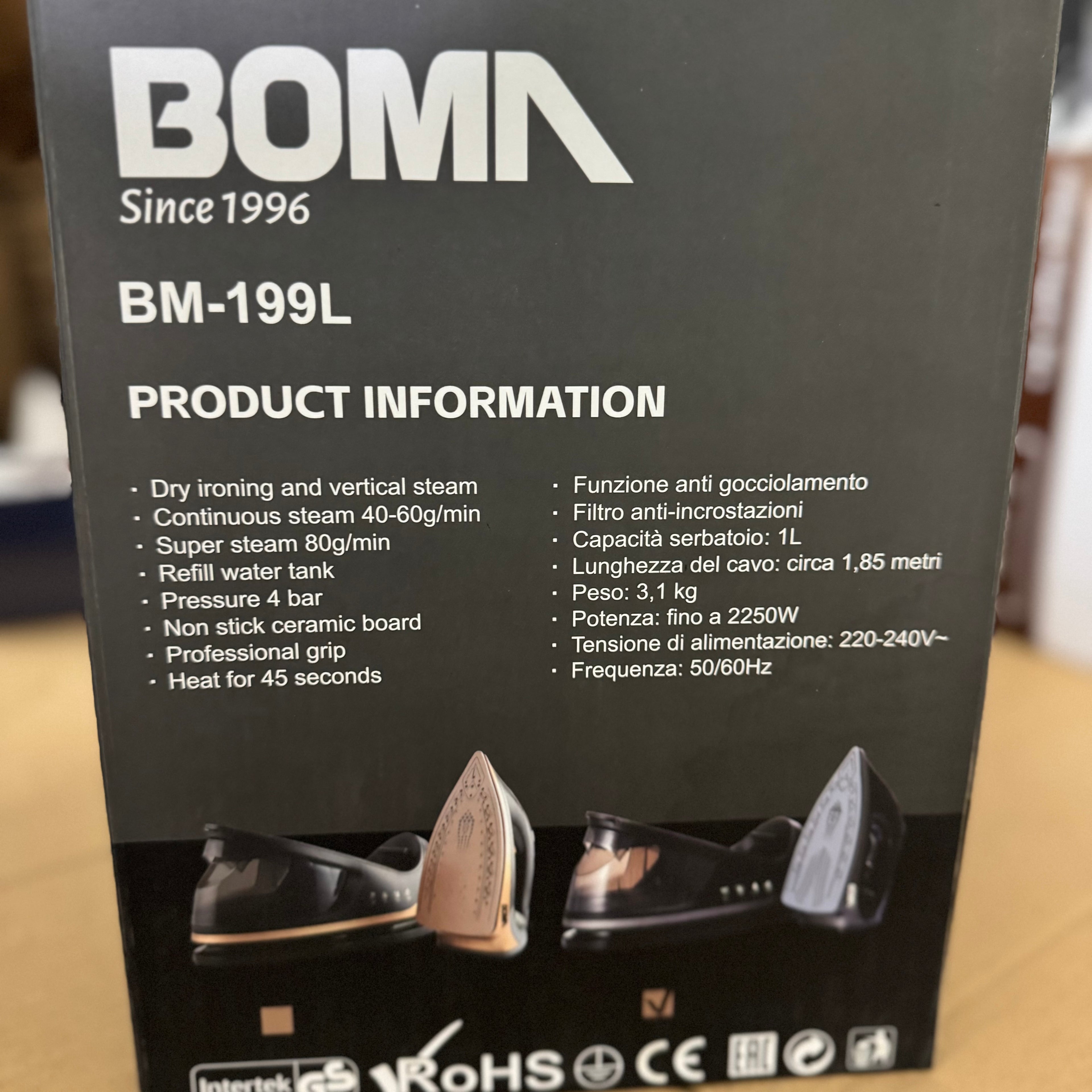 BOMA BM-199L Pressure Steam Electric Iron – German Technology, Lot Imported (2250W)