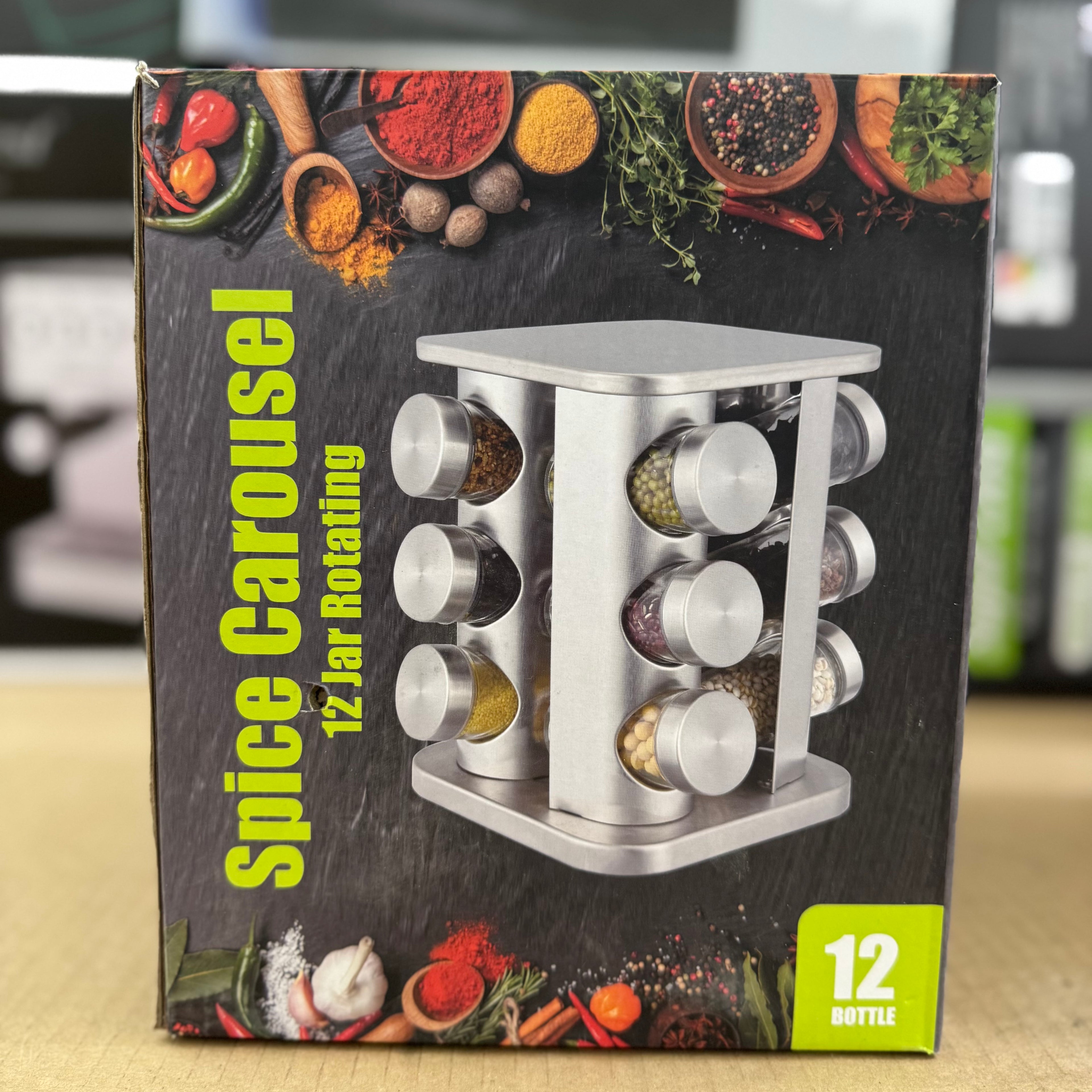 Lot Imported 12 Jar Rotating Spice Carousel – Stainless Steel Kitchen Spice Rack
