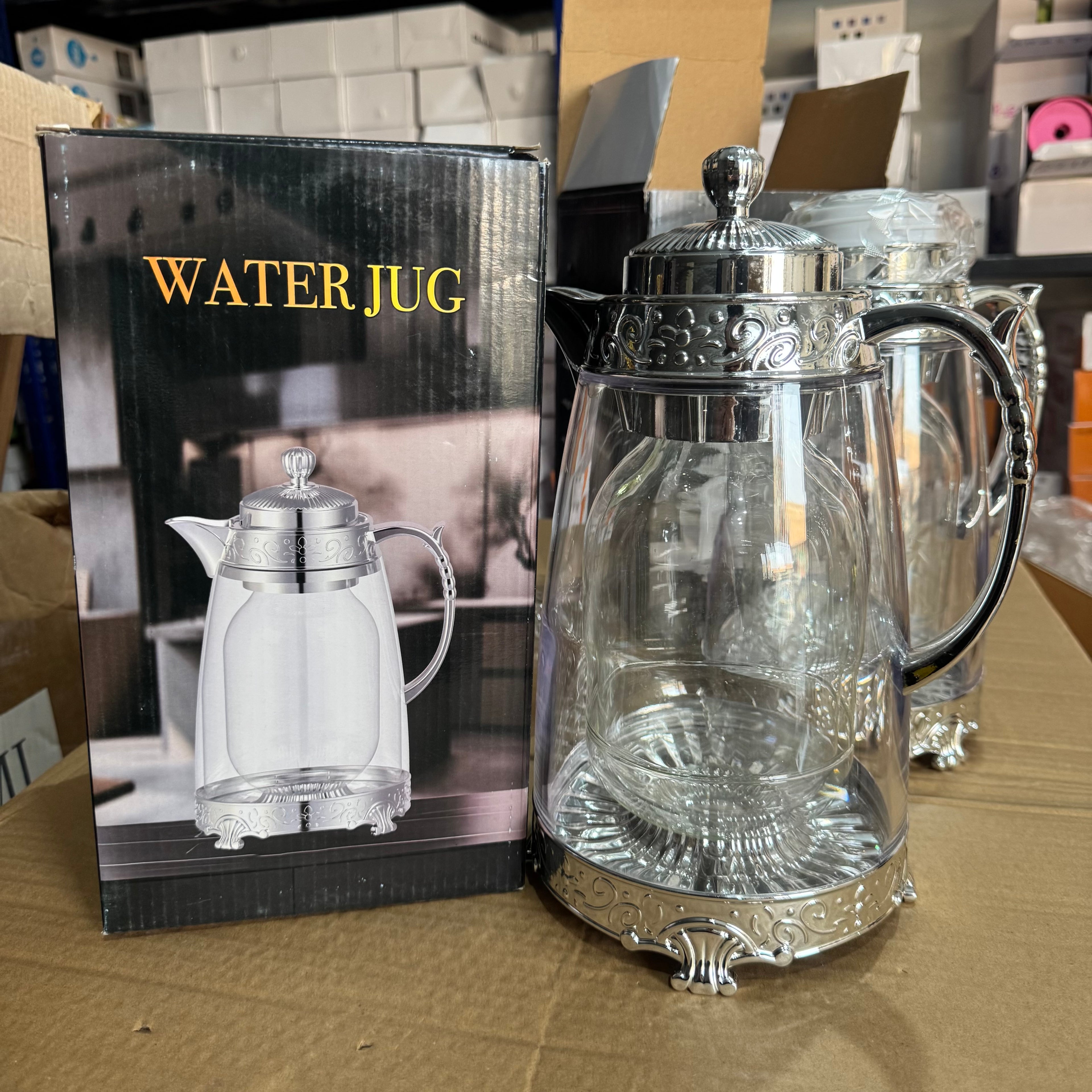 Luxury Gold Glass Water Jug - Elegant Floral Engraved Beverage Carafe & Server