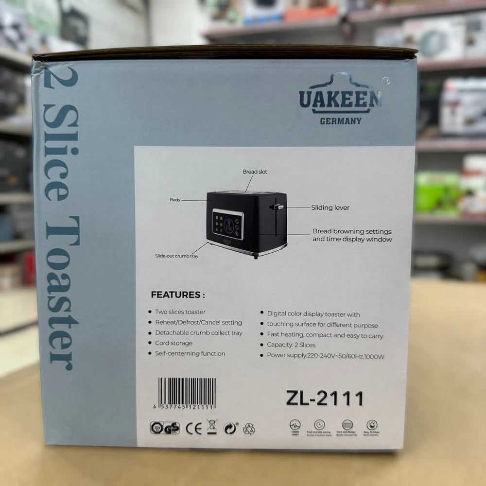 Uakeen ZL-2111 2-Slice Digital Toaster – 1000W Bread Toaster