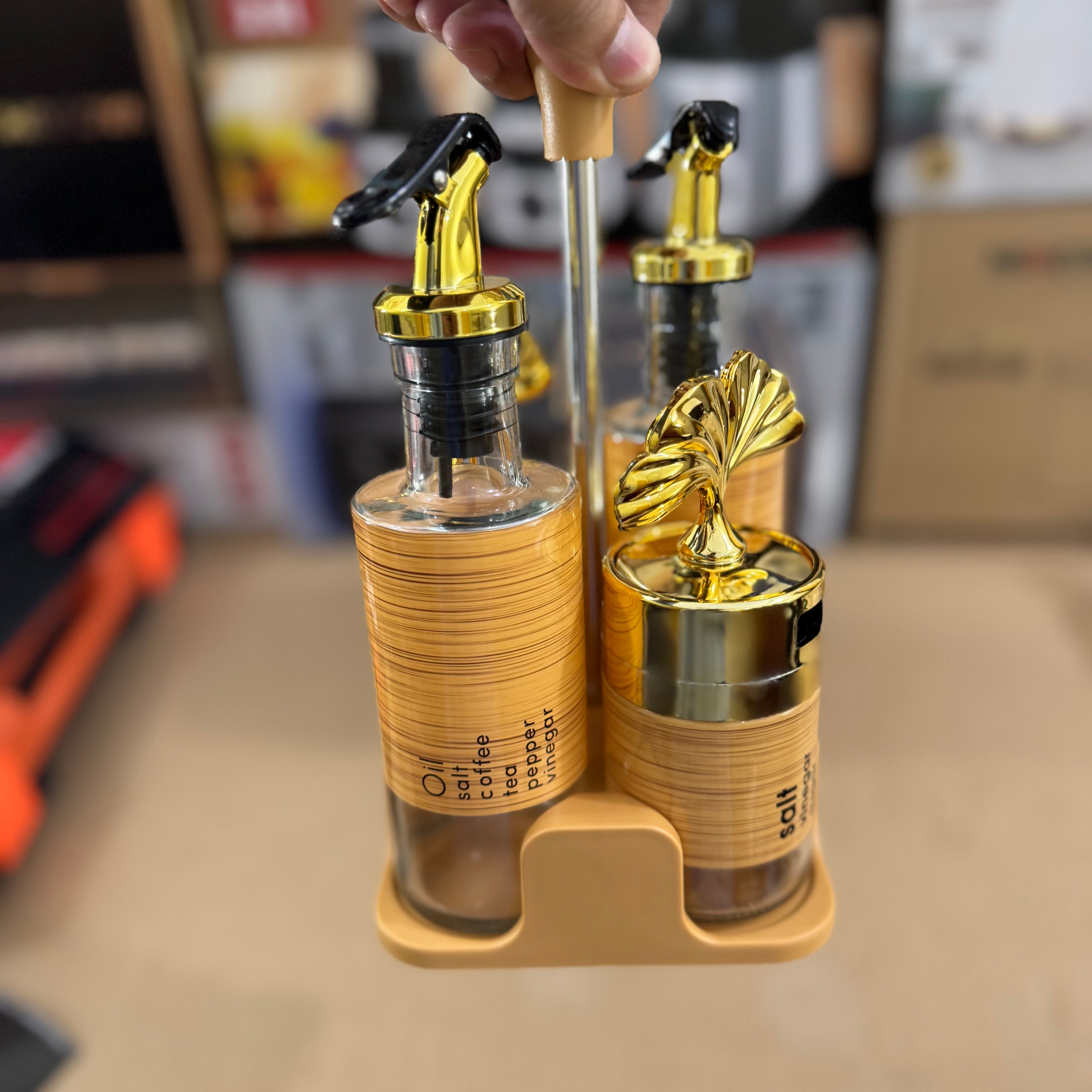 4-Piece Glass Condiment & Oil Set