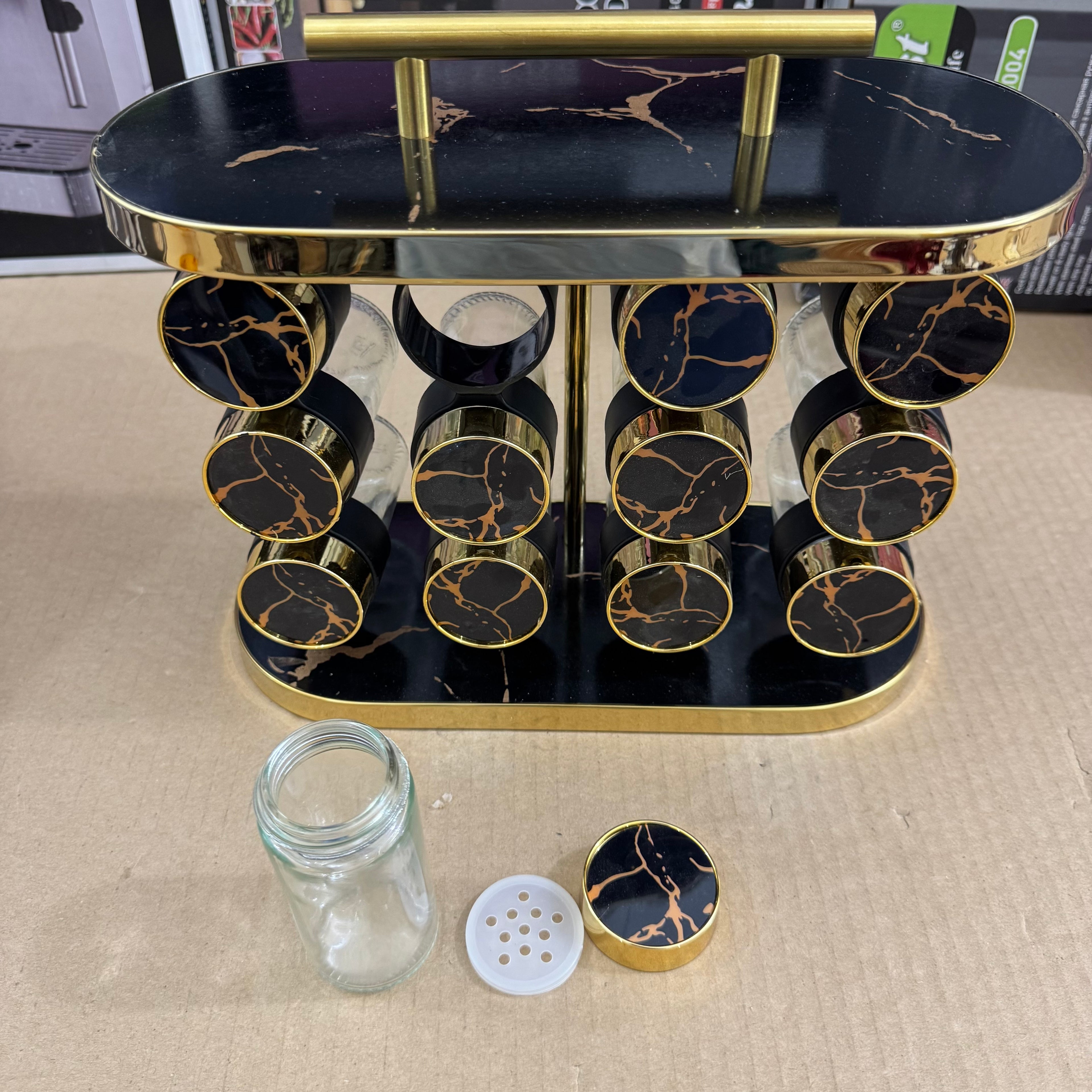12 Pcs Luxury Marble Gold Rotating Spice Rack Organizer with Handle