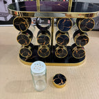 12 Pcs Luxury Marble Gold Rotating Spice Rack Organizer with Handle
