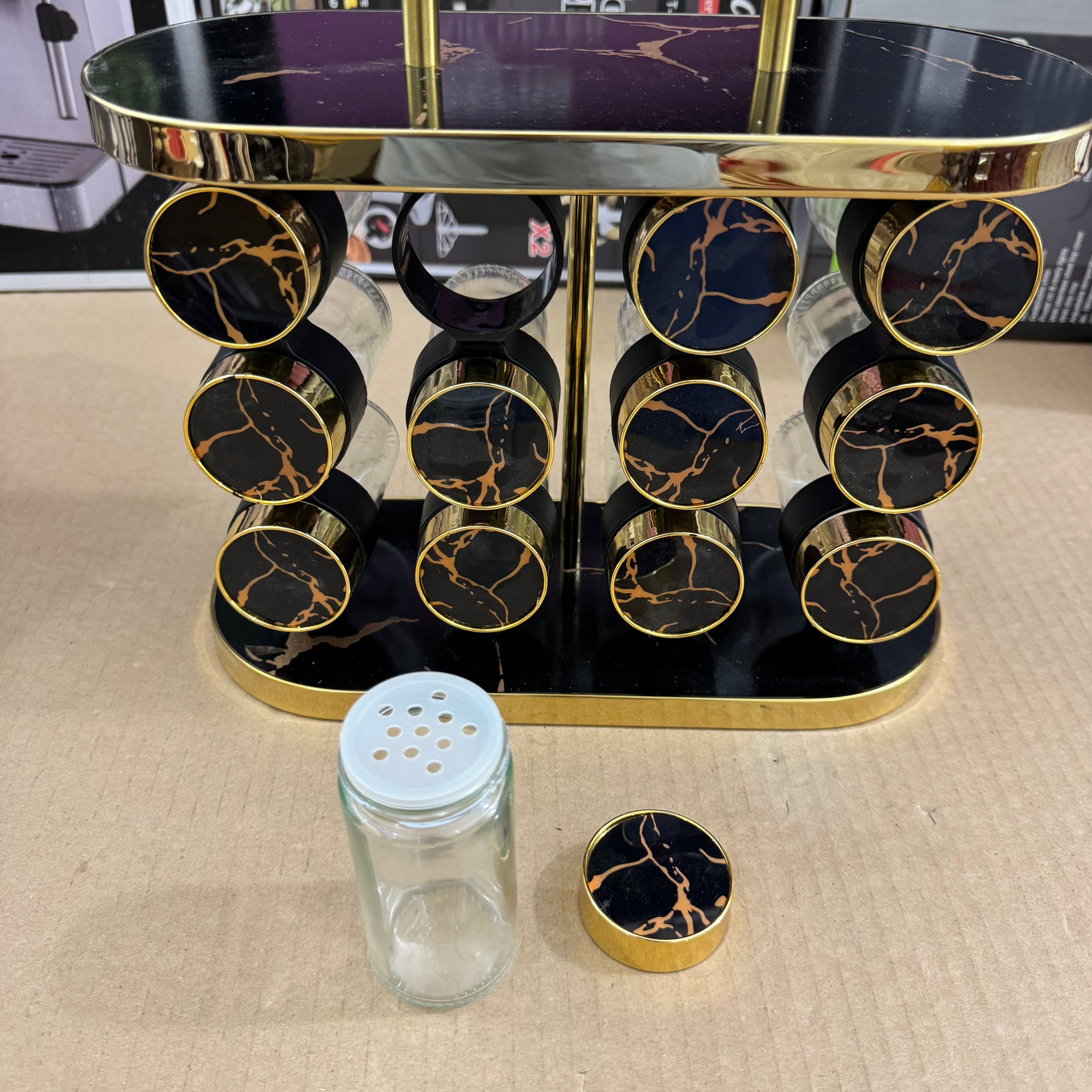 12 Pcs Luxury Marble Gold Rotating Spice Rack Organizer with Handle