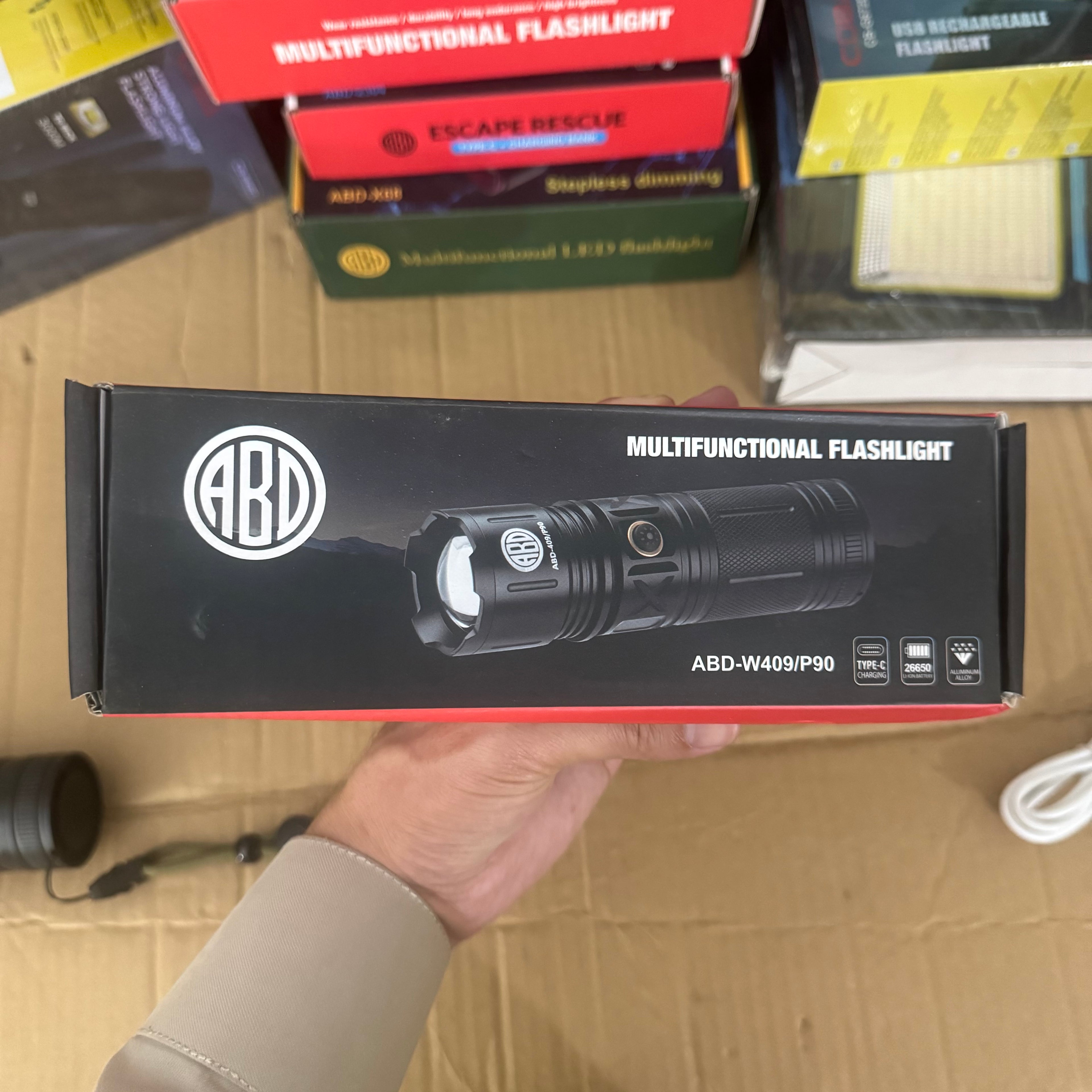 Lot Imported ABD-W409/P90 Multifunctional Rechargeable Flashlight