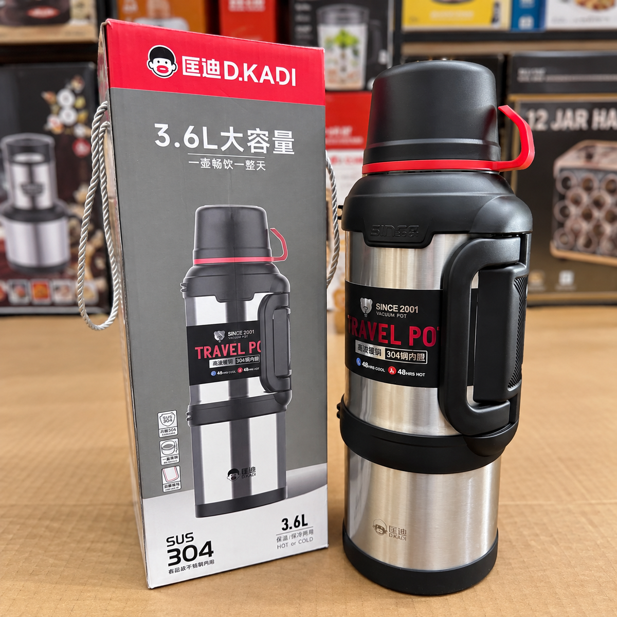 D KADI 3.6L Stainless Steel Vacuum Flask – 48 Hours Hot & Cold Thermal Bottle for Travel & Outdoor Use