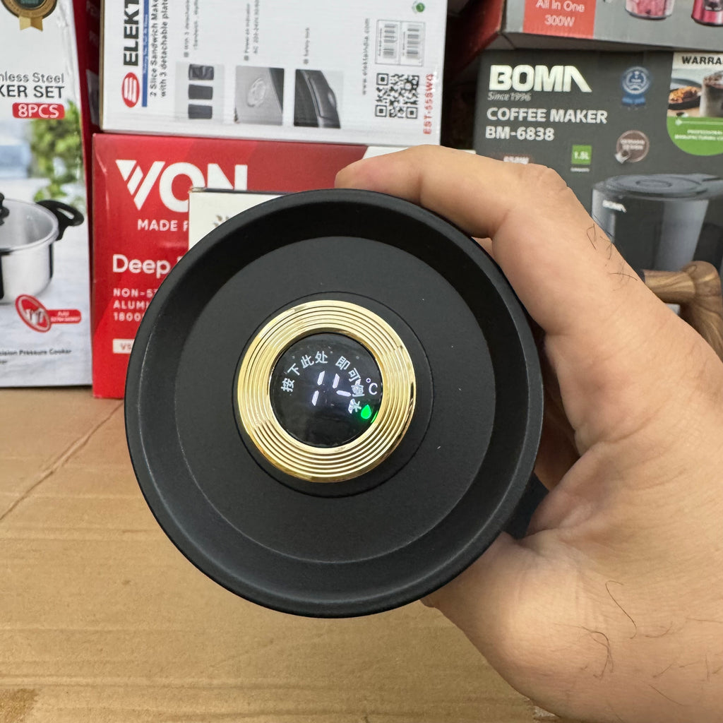 Premium 1.0L Insulated Thermal Tea Pot Black| Smart Temperature Display & Wood Handle