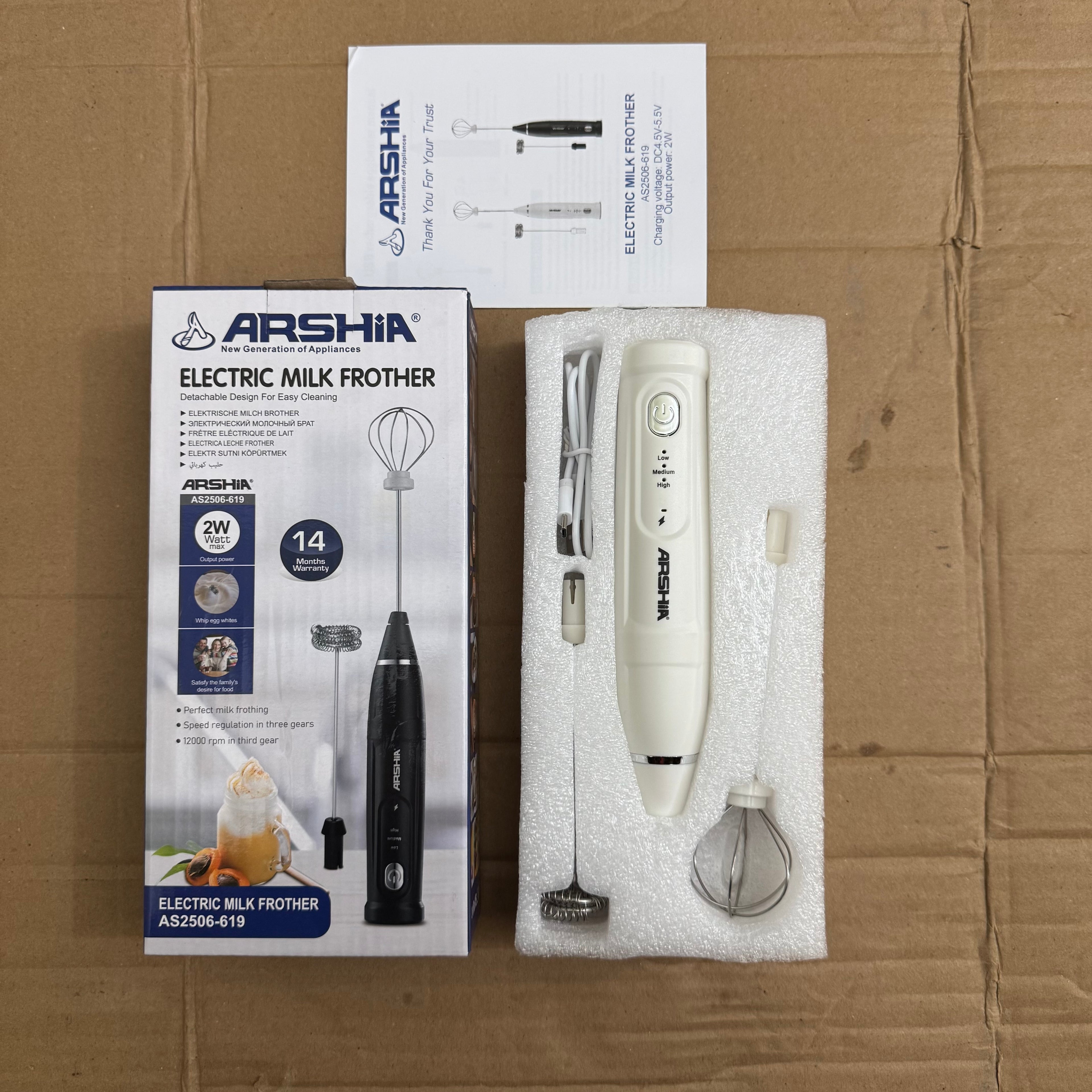 Lot Imported Arshia Electric Milk Frother 2W – Handheld Coffee & Milk Whisk with 3 Speed Settings
