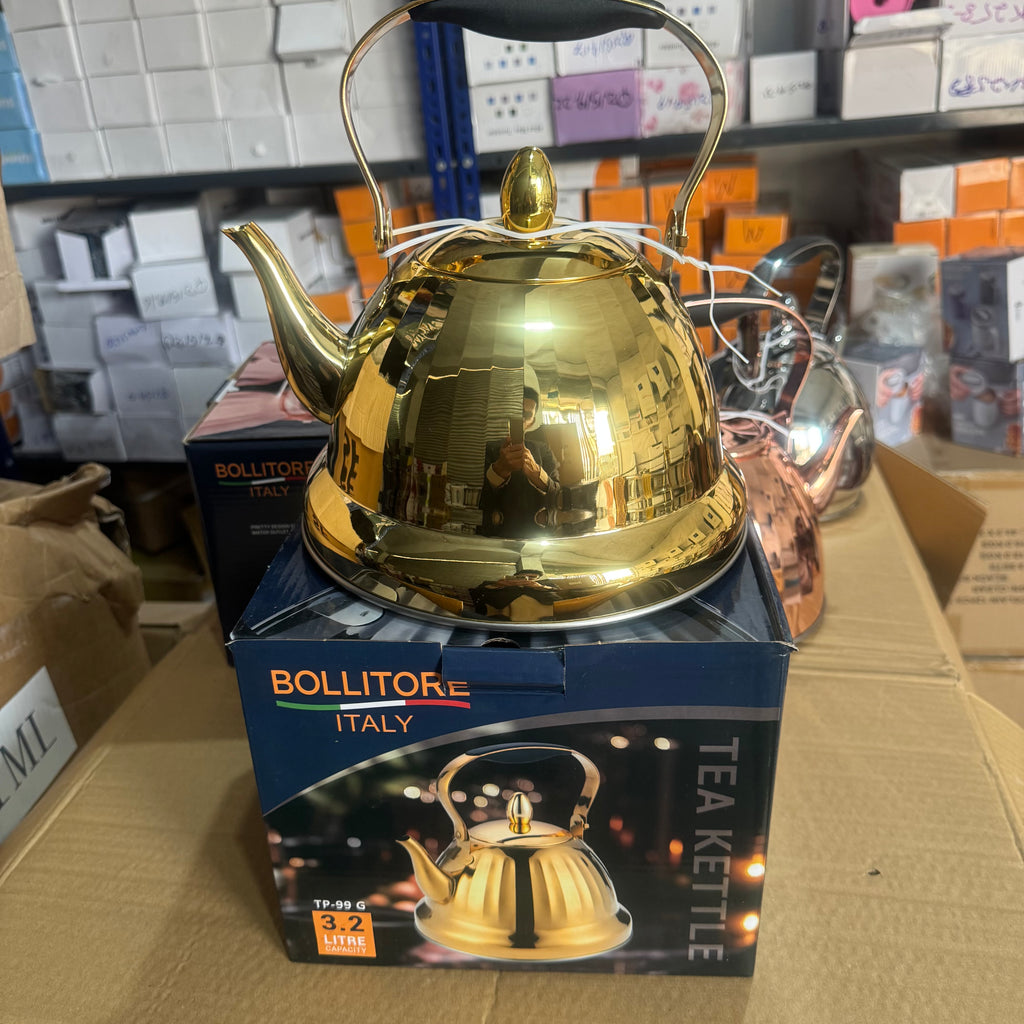 Bollitore Italy Luxury Gold Stainless Steel Tea Kettle - 3.2L Whistling Stovetop Teapot