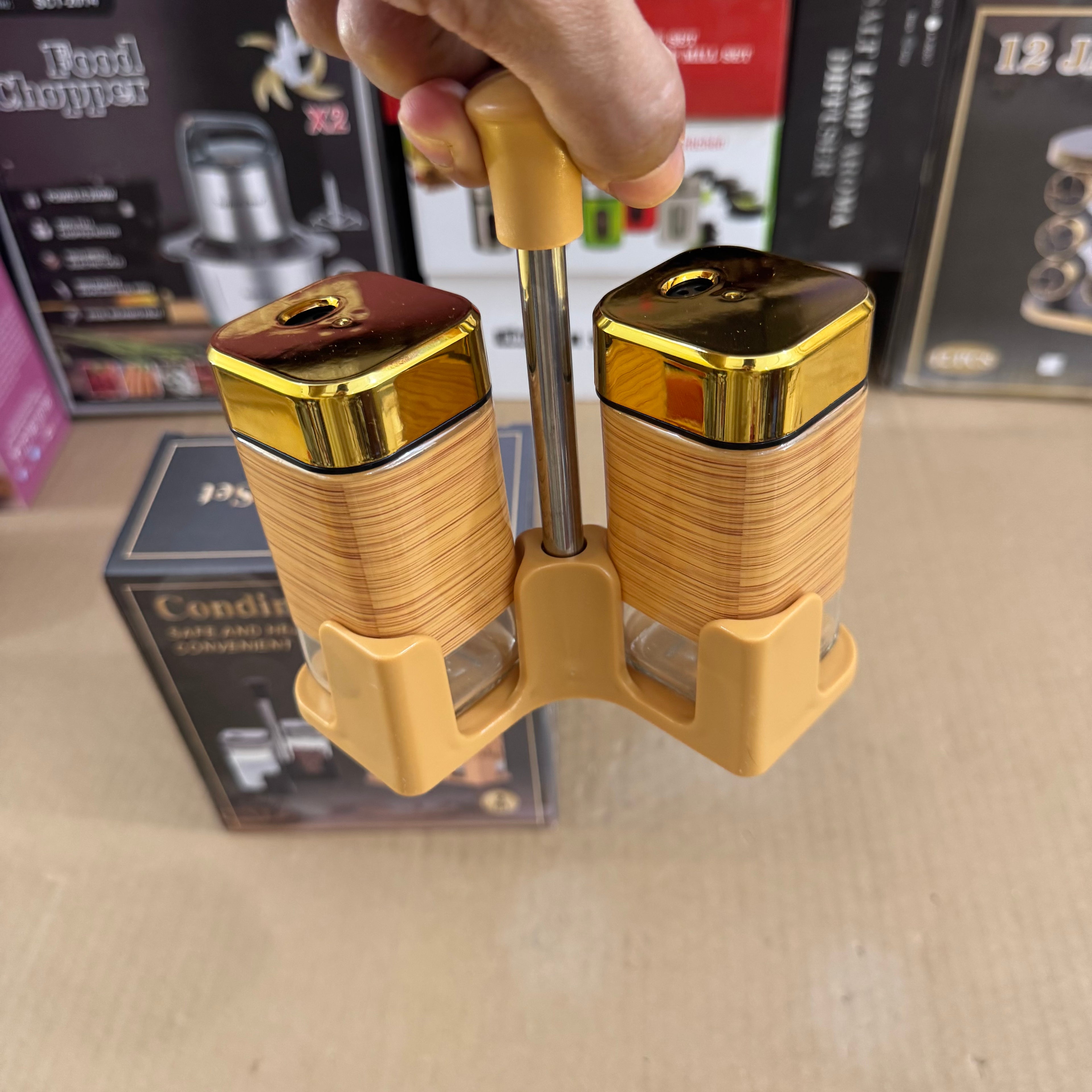 2-Piece Condiment & Spice Jar Set with Stand