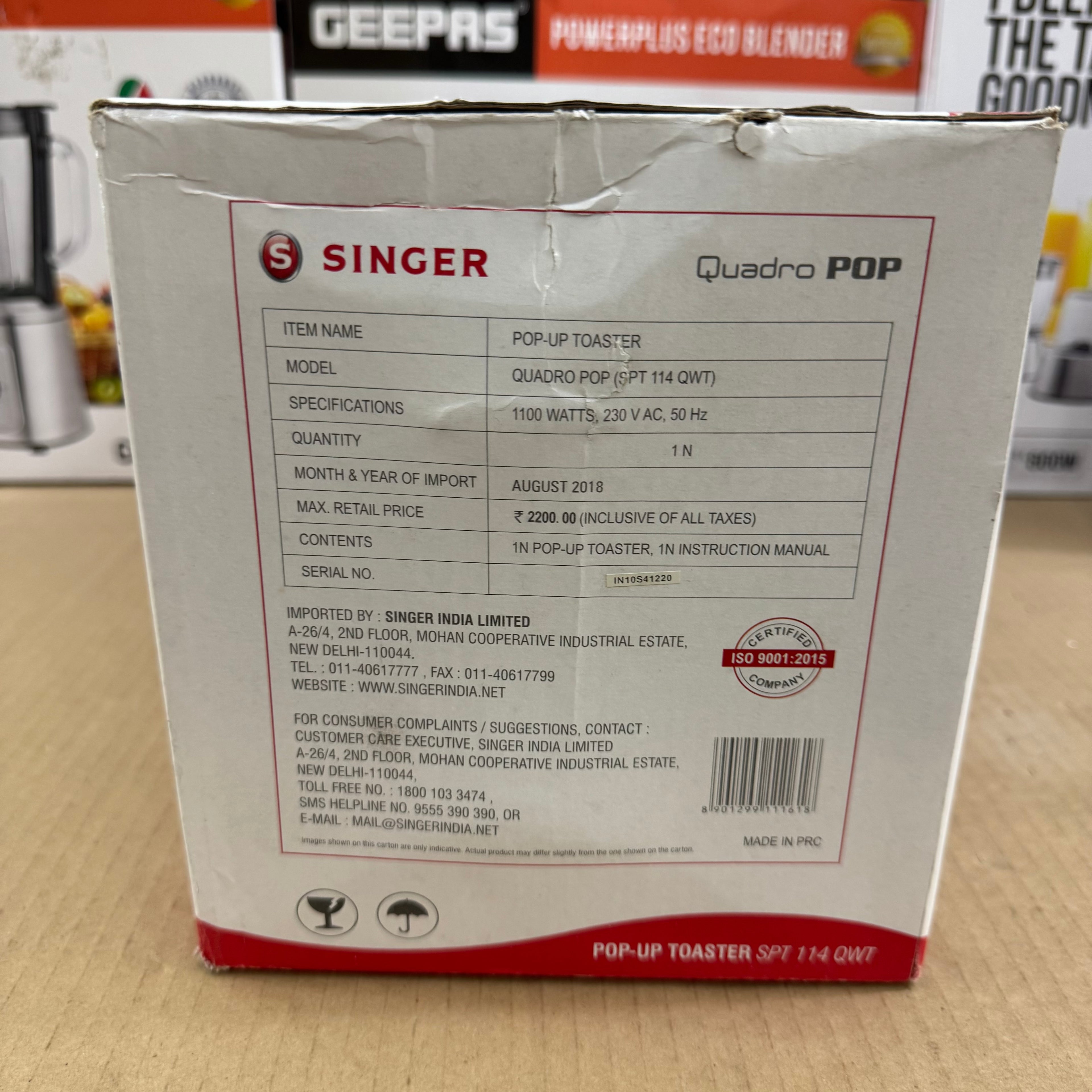 SINGER Quadro POP 4-Slice Toaster SPT 114 QWT Lot Imported