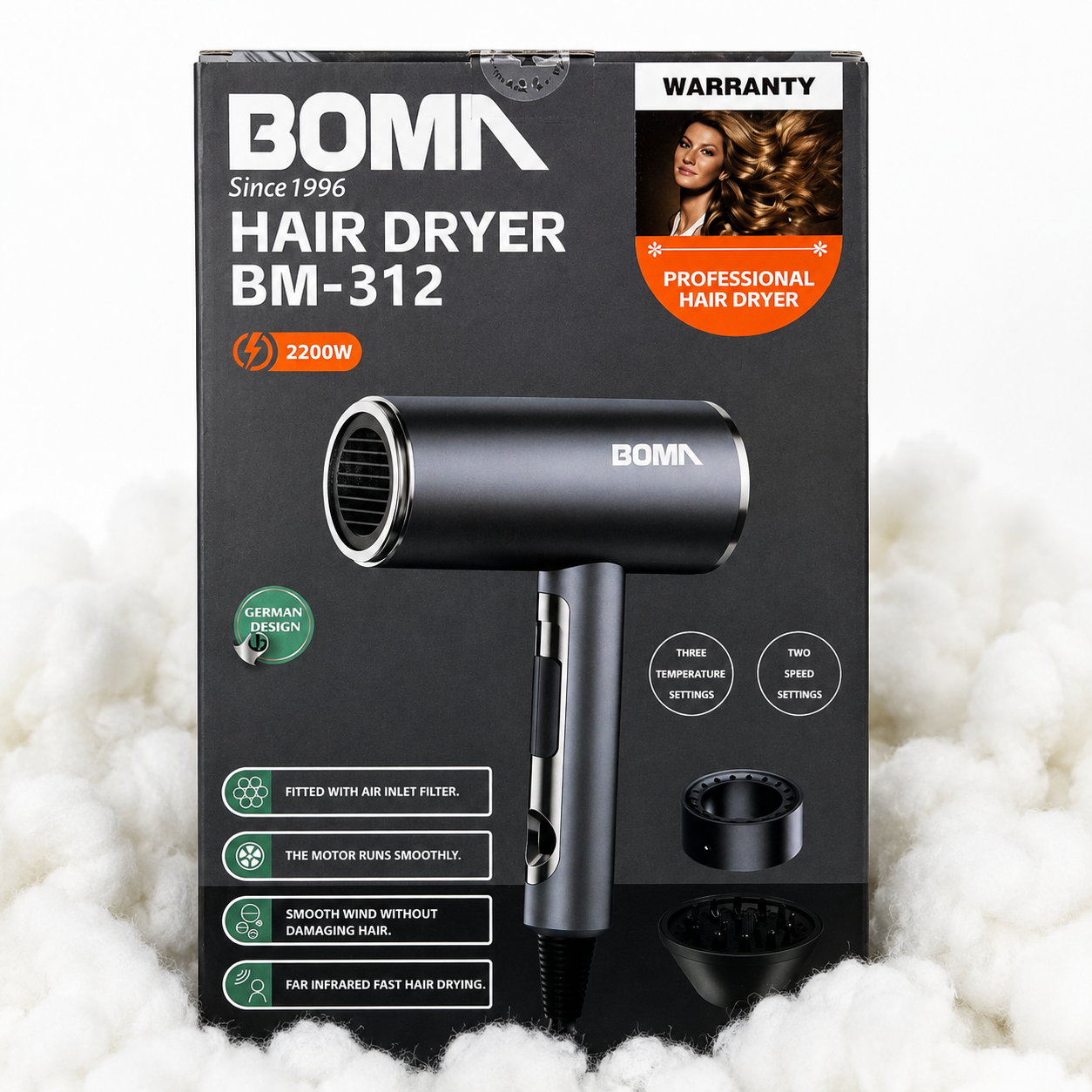 BOMN BM-312 Professional Hair Dryer 2200W | 3 Heat & 2 Speed Settings