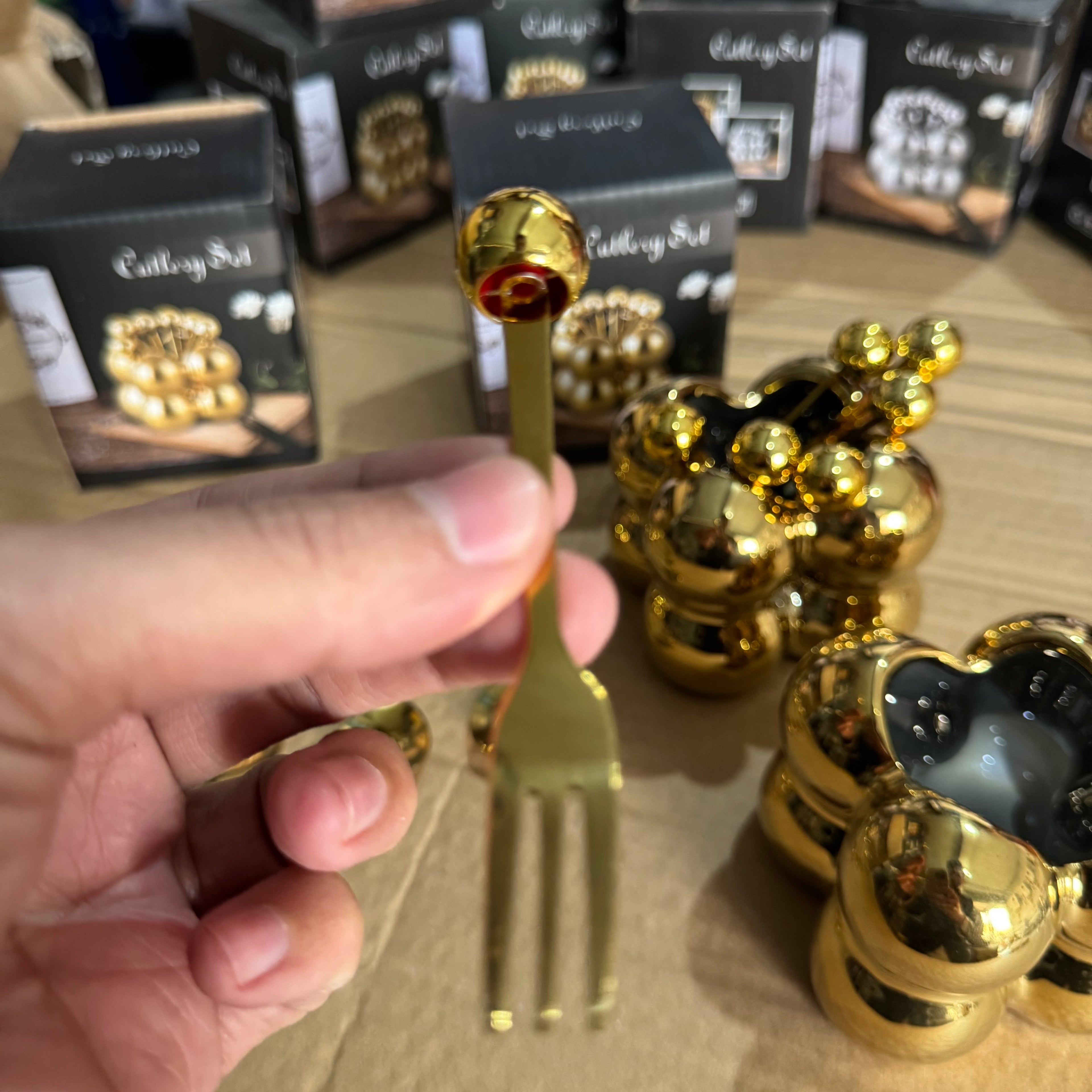 Luxury Gold Ball Cutlery Set - 7-Piece Dessert Fork & Spoon Kit