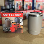 Insulated Stainless Steel Coffee Mug with Spill-Proof Lid – 14oz Double-Wall Matte Thermal Office Cup in Onyx, Crimson, Slate & Sand