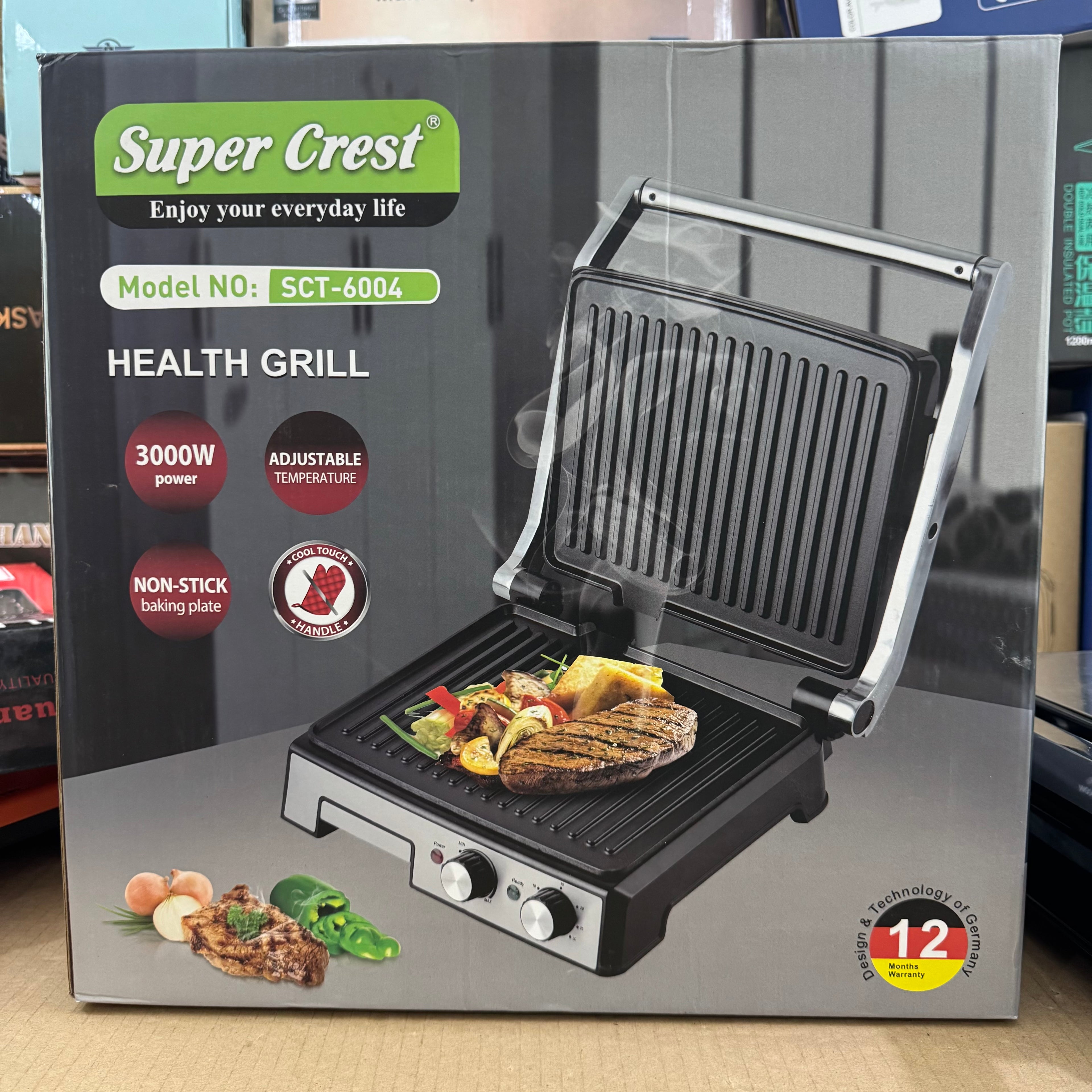 Super Crest Health Grill SCT-6004 - 3000W Non-Stick Electric Griller German