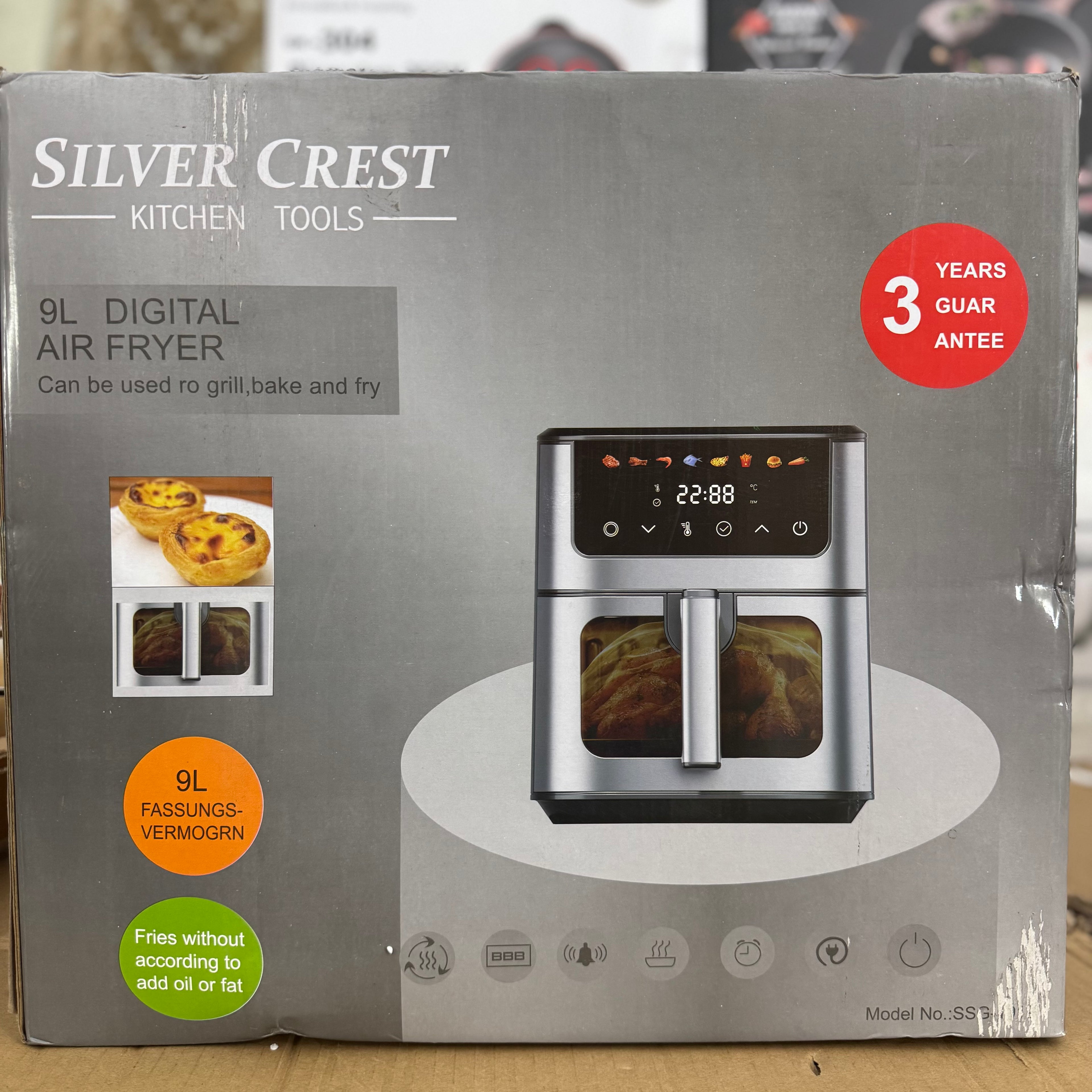 SilverCrest 9L Digital Air Fryer | 1600W Large Healthy Multi-Cooker