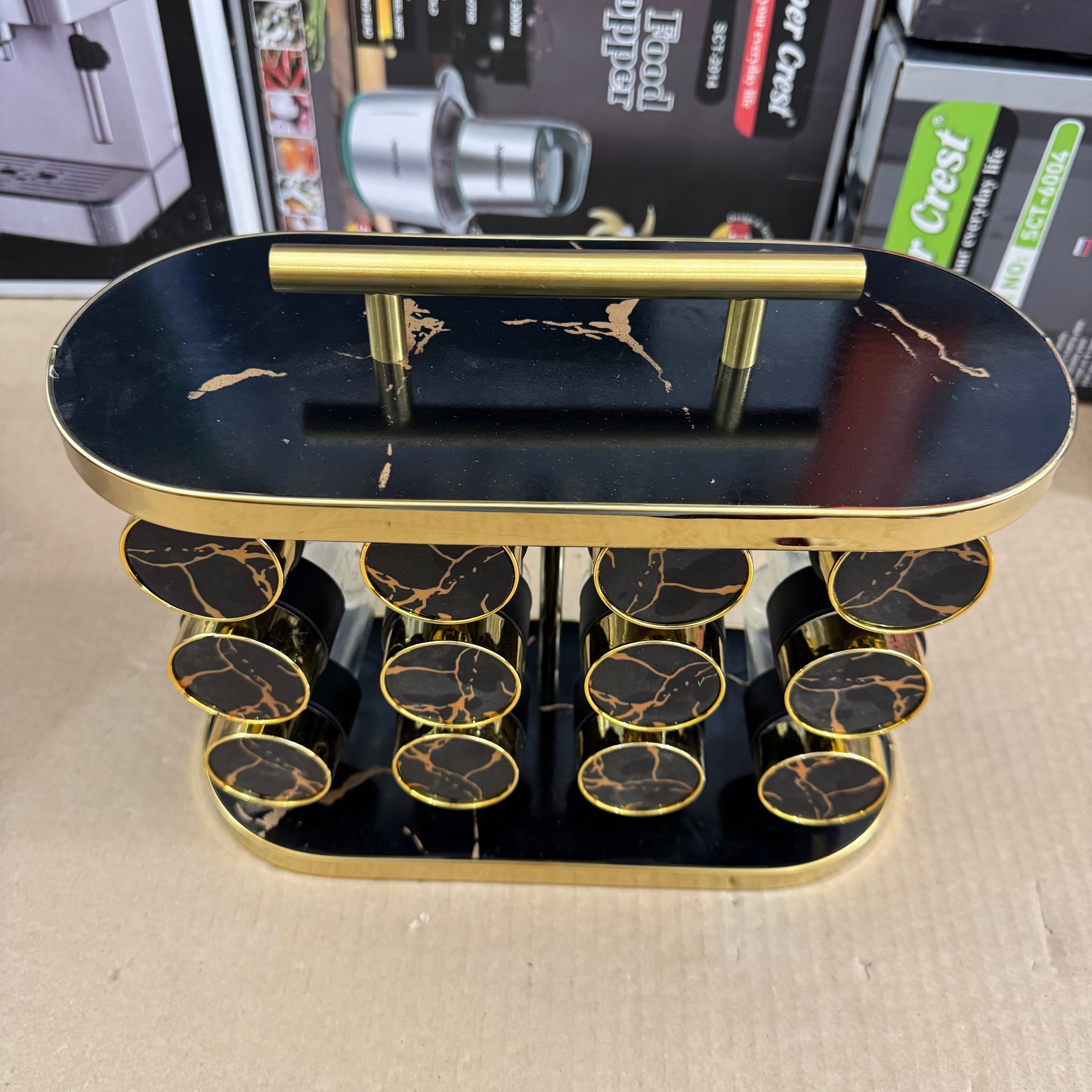 12 Pcs Luxury Marble Gold Rotating Spice Rack Organizer with Handle