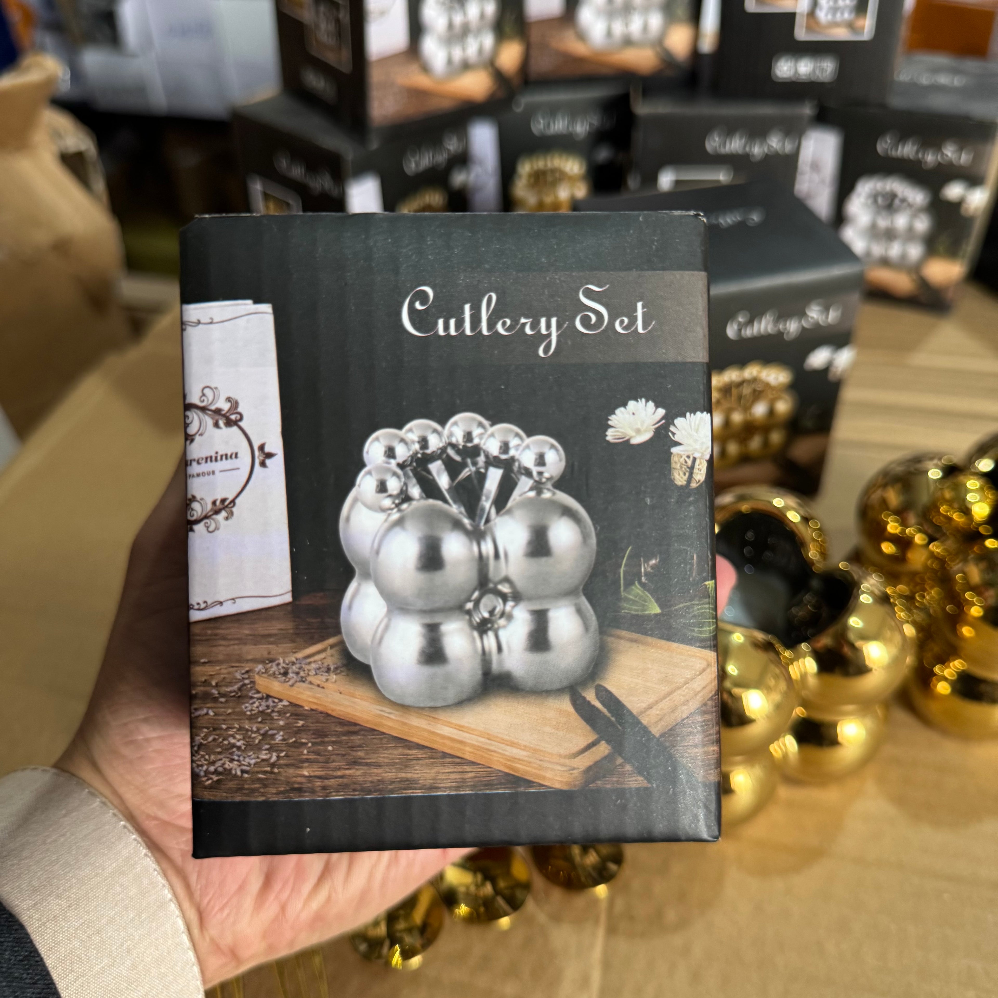 Luxury Gold Ball Cutlery Set - 7-Piece Dessert Fork & Spoon Kit