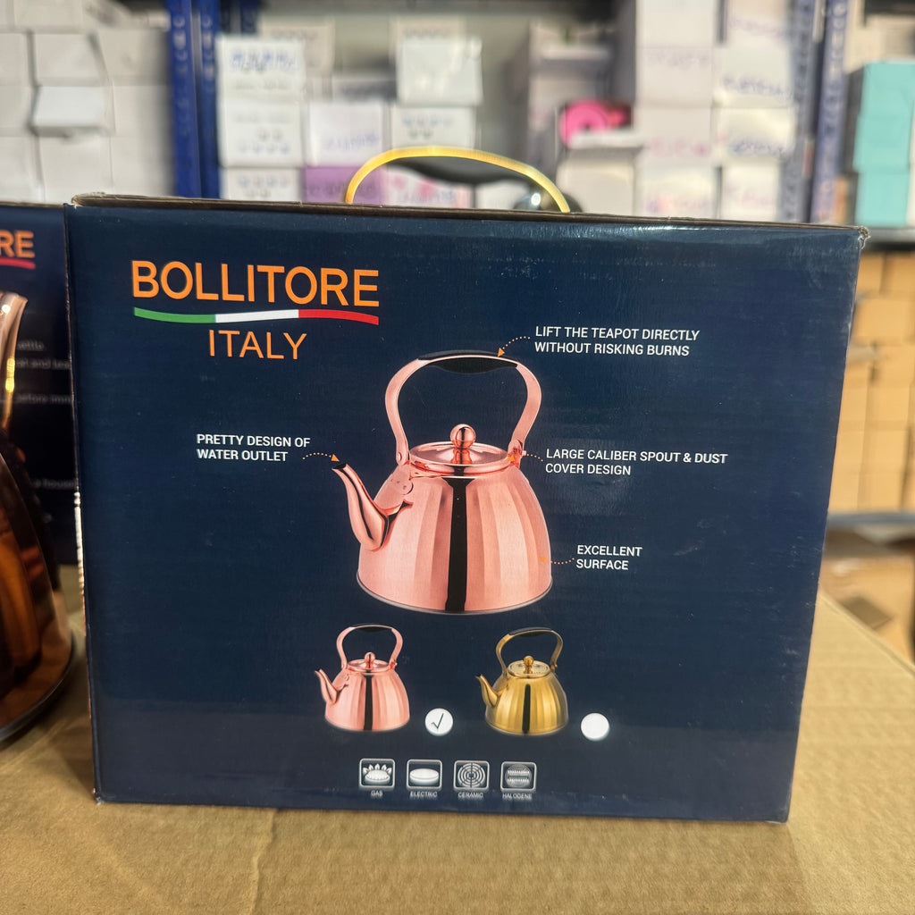 Bollitore Italy 3.0L Rose Gold Tea Kettle - Ribbed Stainless Steel Whistling Teapot