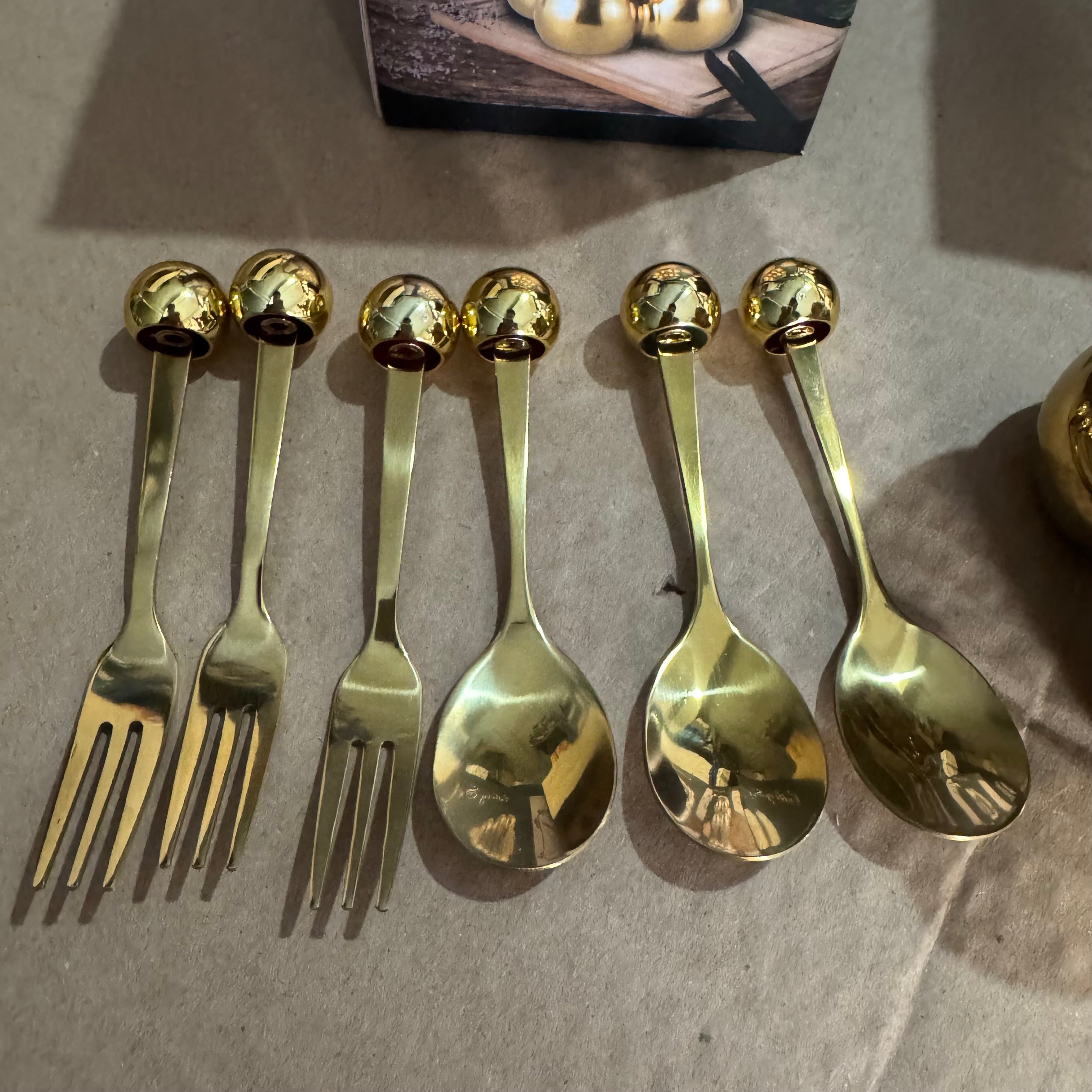 Luxury Gold Ball Cutlery Set - 7-Piece Dessert Fork & Spoon Kit