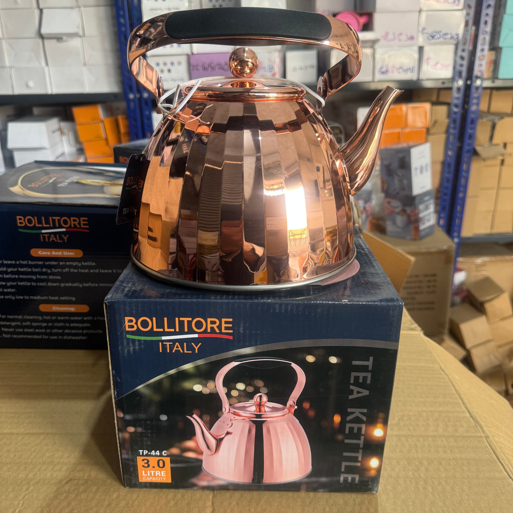 Bollitore Italy 3.0L Rose Gold Tea Kettle - Ribbed Stainless Steel Whistling Teapot