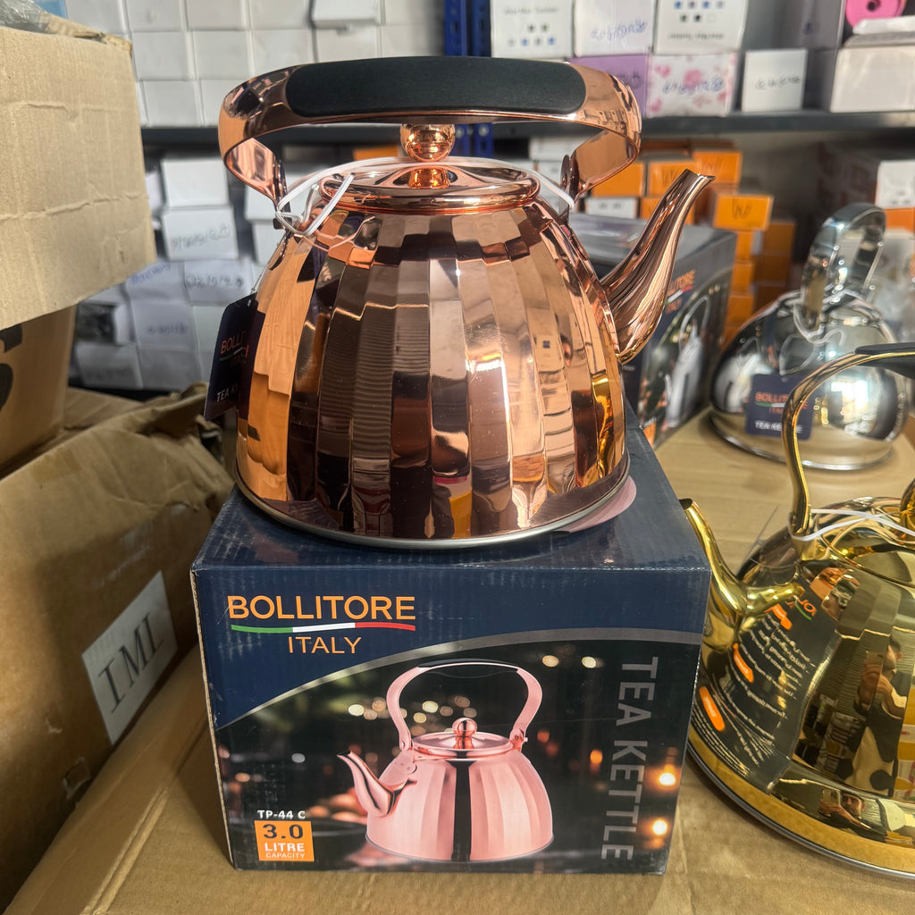 Bollitore Italy 3.0L Rose Gold Tea Kettle - Ribbed Stainless Steel Whistling Teapot