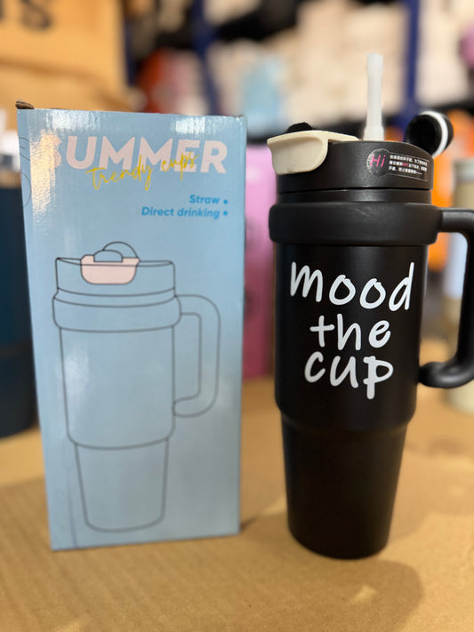 "Mood the Cup" 1200ml Insulated Tumbler | 40oz Travel Mug with Handle