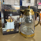 Luxury Gold Glass Water Jug - Elegant Floral Engraved Beverage Carafe & Server