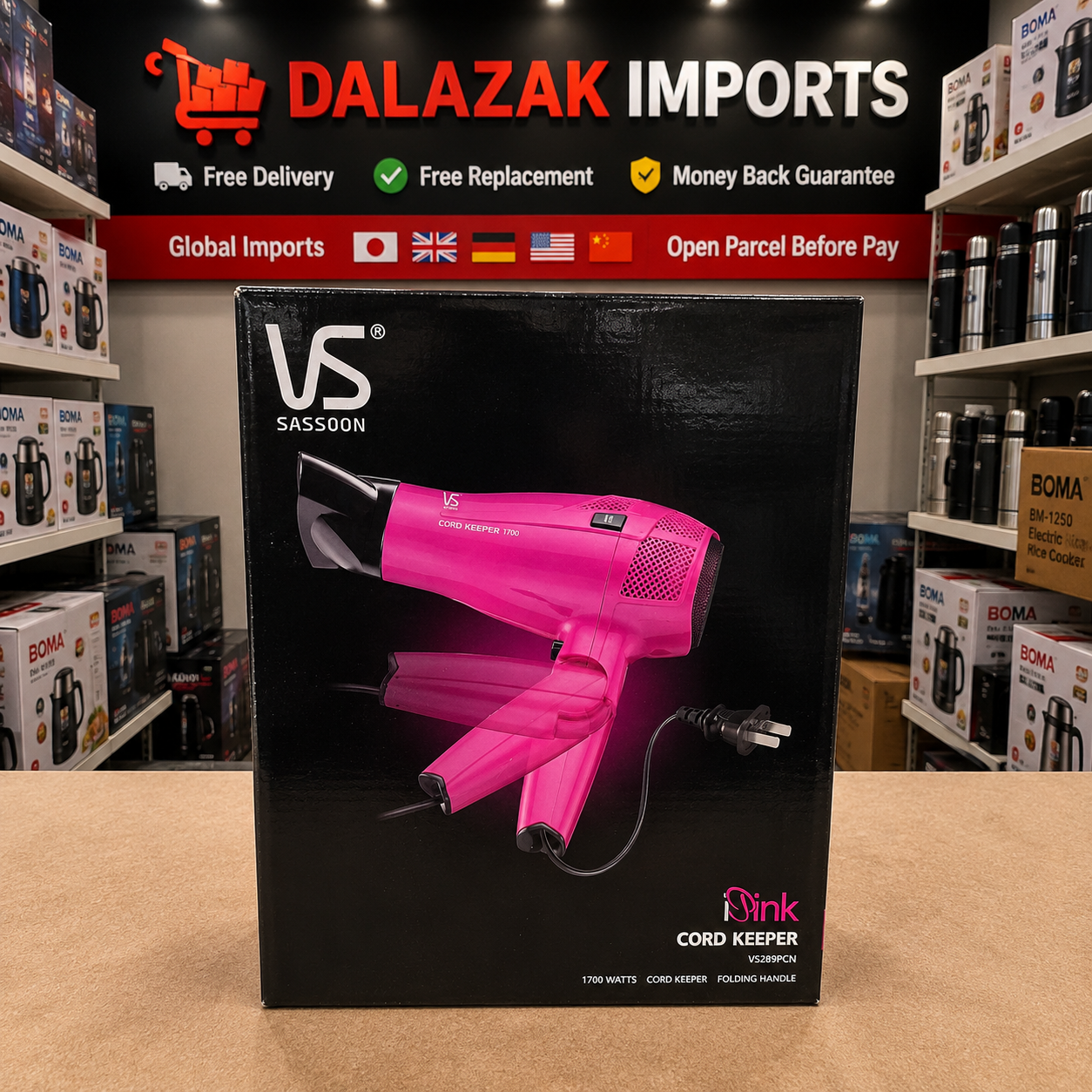 VS Sassoon VS289PCN 1700W Folding Hair Dryer – Cord Keeper, Ionic Conditioning & Travel Hair Dryer