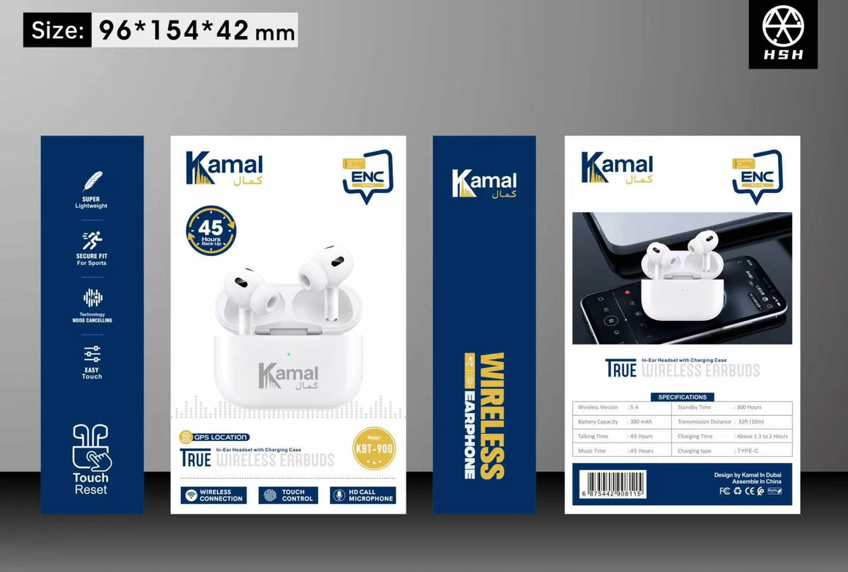 Kamal KBT-900 Wireless Earbuds – ENC TWS Earphones with 45H Playback