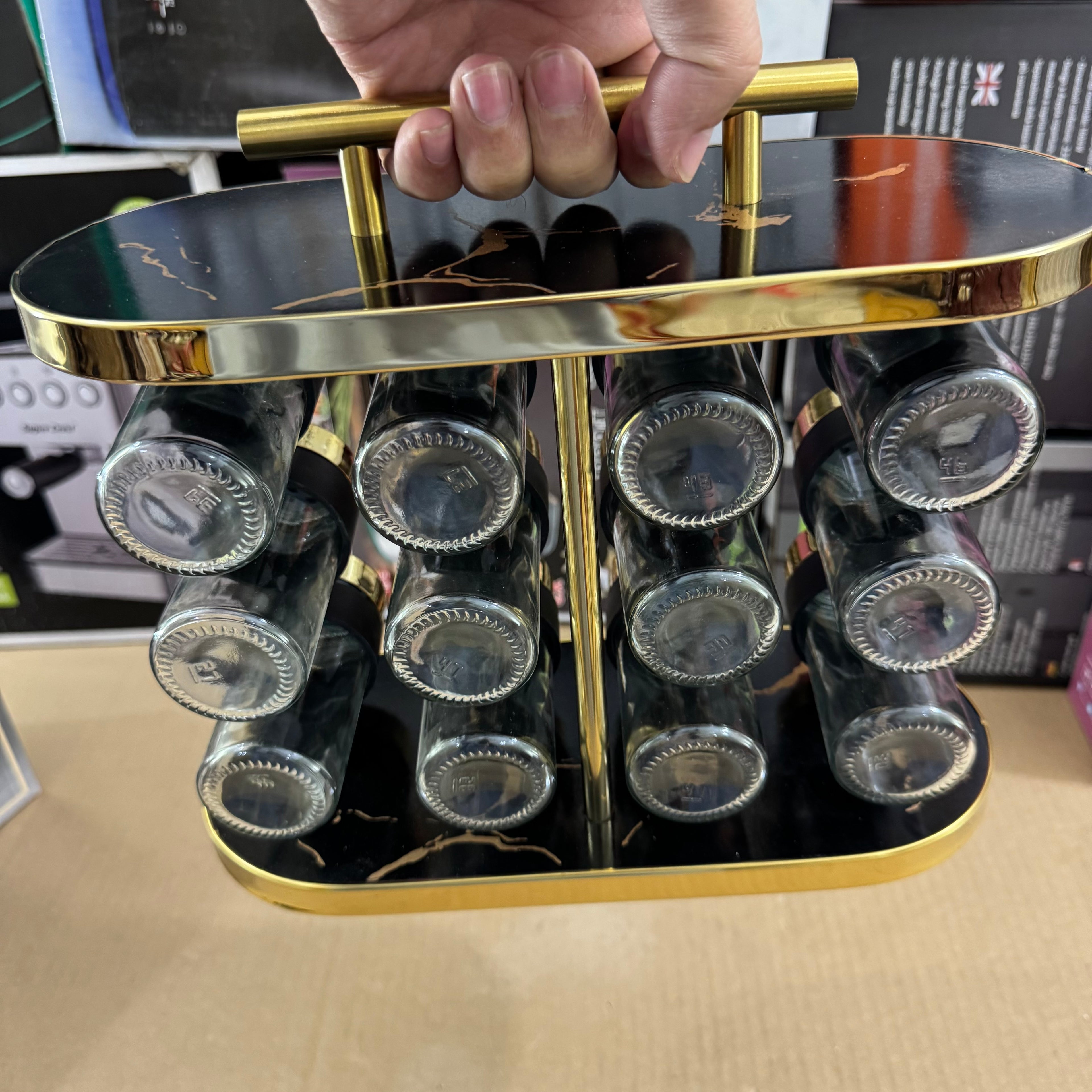 12 Pcs Luxury Marble Gold Rotating Spice Rack Organizer with Handle