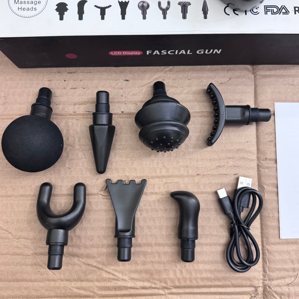 Lot Imported Blueidea LCD Display Fascial Gun – Deep Muscle Massage Gun with 8 Heads