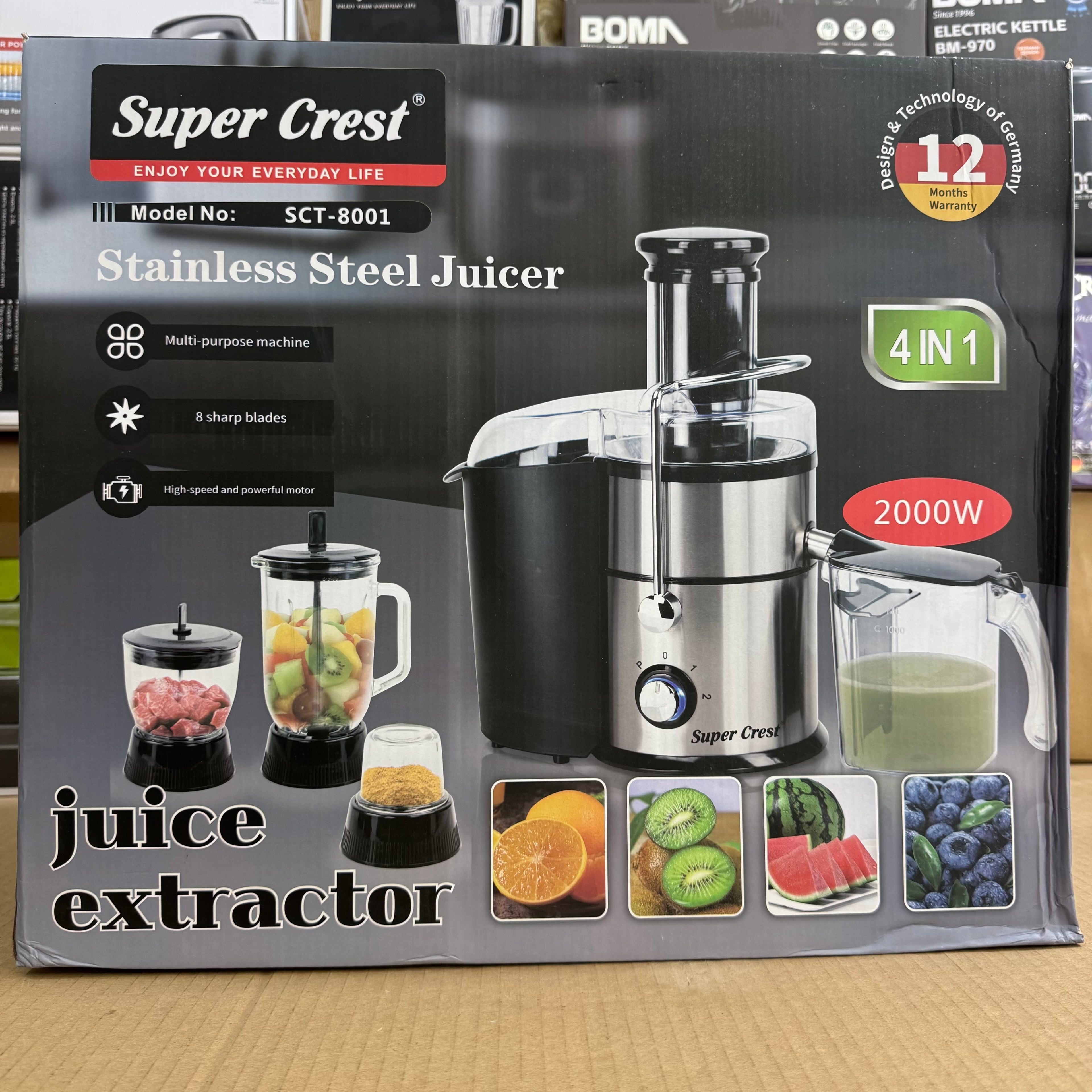 Super Crest 4-in-1 Stainless Steel Juicer & Extractor - Model SCT-8001 Lot Imported