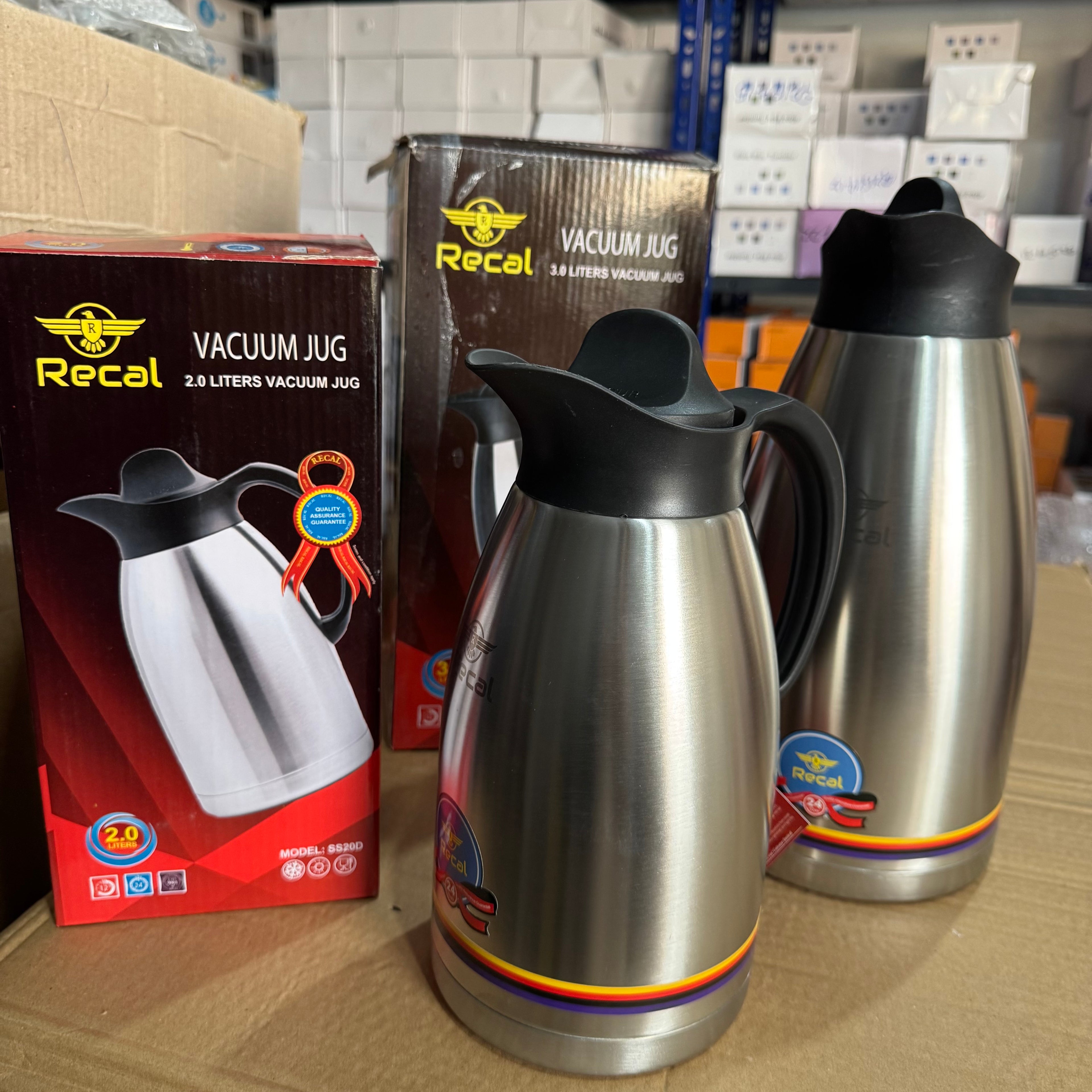 Lot Imported Recal Stainless Steel Vacuum Jug - 2.0L & 3.0L Insulated Thermal Flask